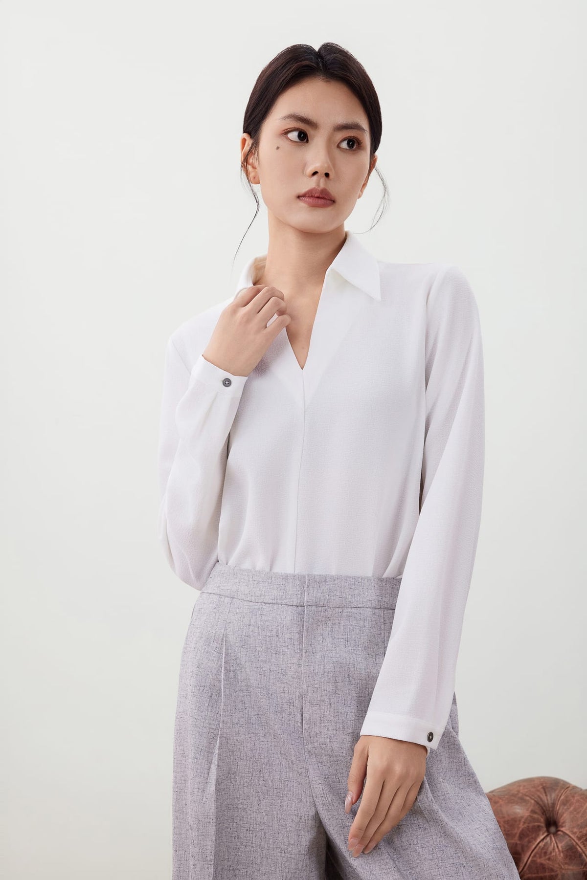 G2000 Blouses Crepe Blouse with Chiffon Bow