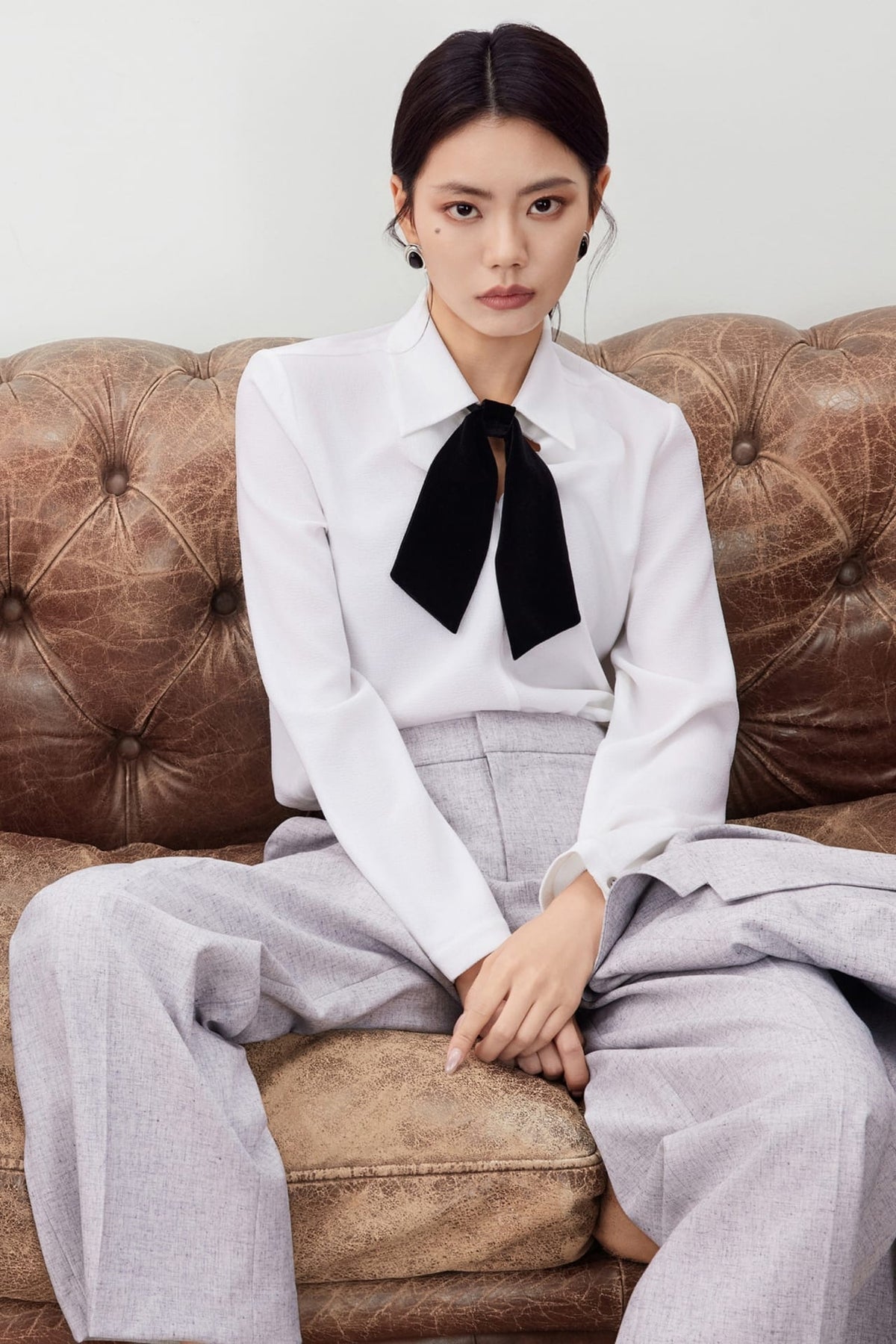 G2000 - Blouses - Crepe Blouse with Chiffon Bow