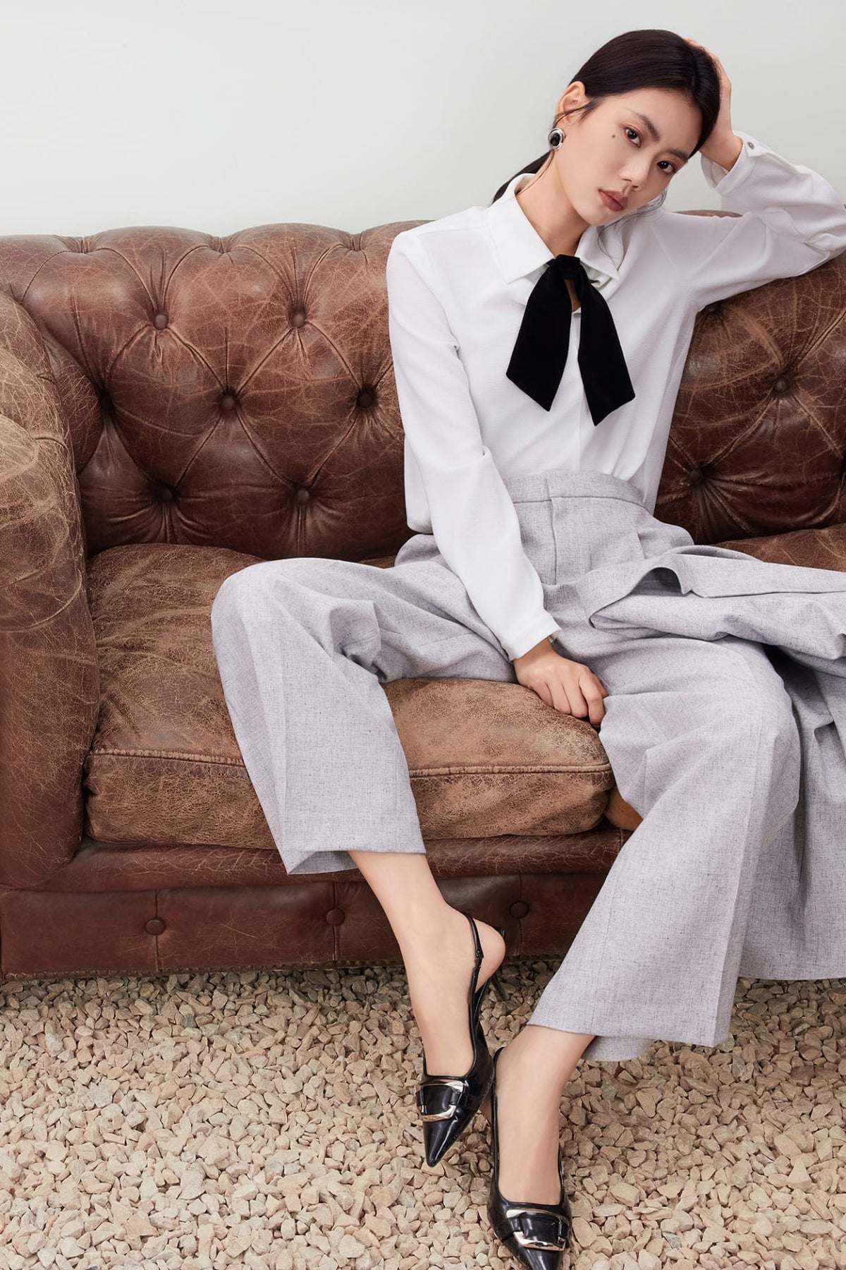 G2000 - Blouses - Crepe Blouse with Chiffon Bow