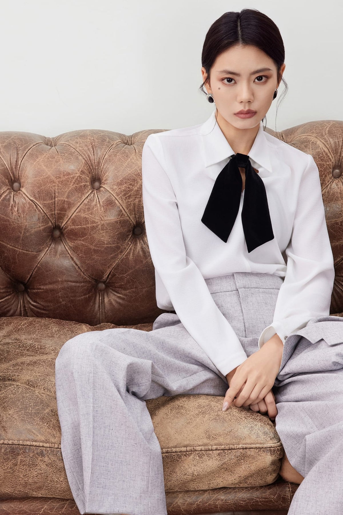 G2000 - Blouses - Crepe Blouse with Chiffon Bow