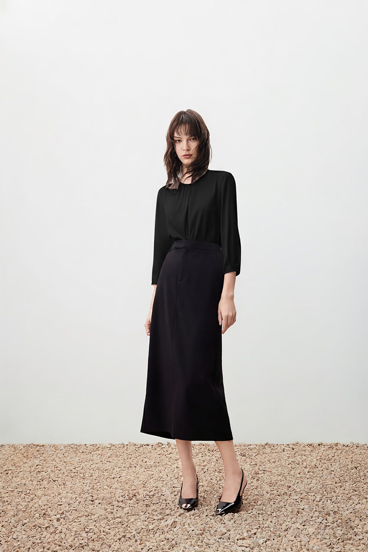 G2000 Blouses Pleat Detail Round Neck Blouse Black Regular