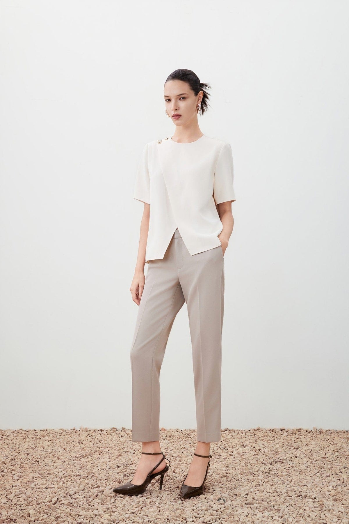G2000 Blouses Anti UV and Anti See Through Overlayer Detail Top with Deco Buttons Sandstone Regular