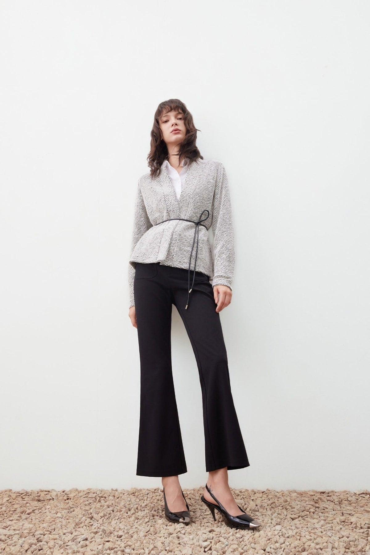 G2000 T-Shirts Tweed Knit Cardigan with Tie Black Regular
