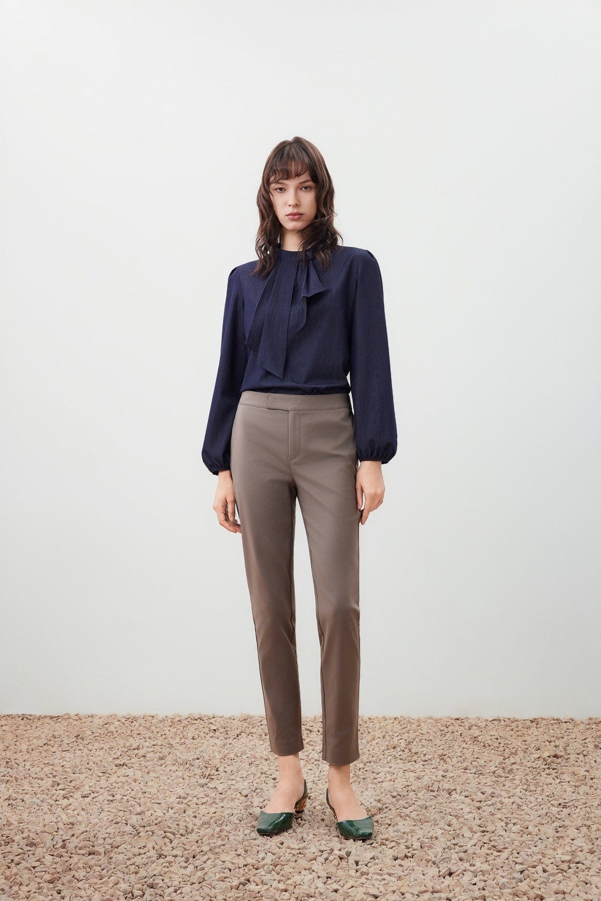 G2000 Blouses Ruffle Detail Stand Collar Blouse Navy Blazer Regular