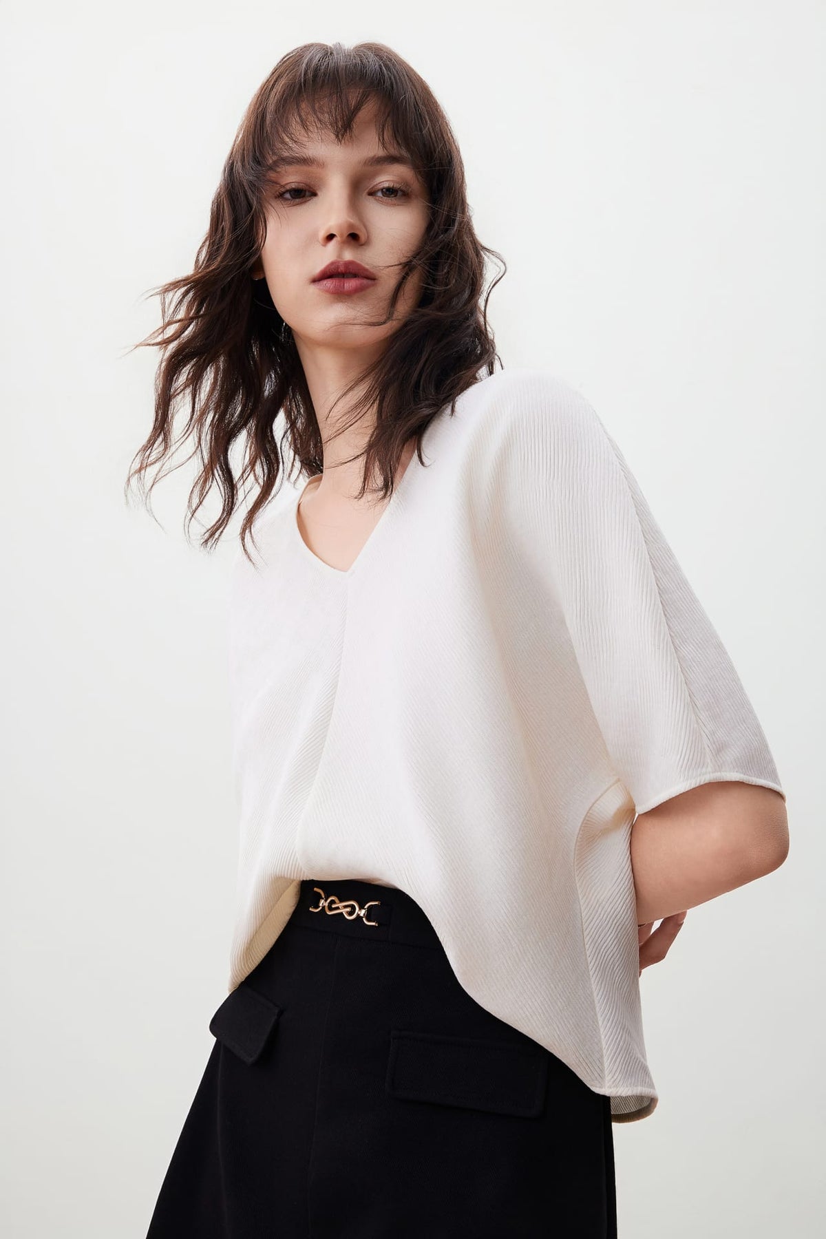 G2000 Blouses Textured Fabric V Neck Top