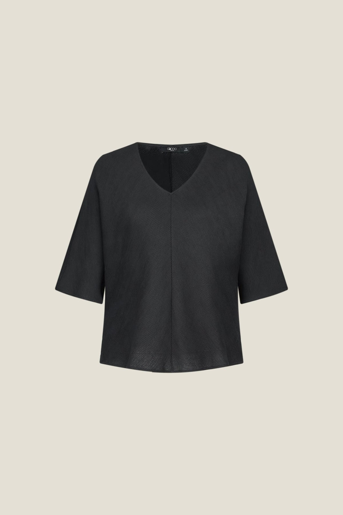 G2000 - Blouses - Textured Fabric V Neck Top - Black - Regular