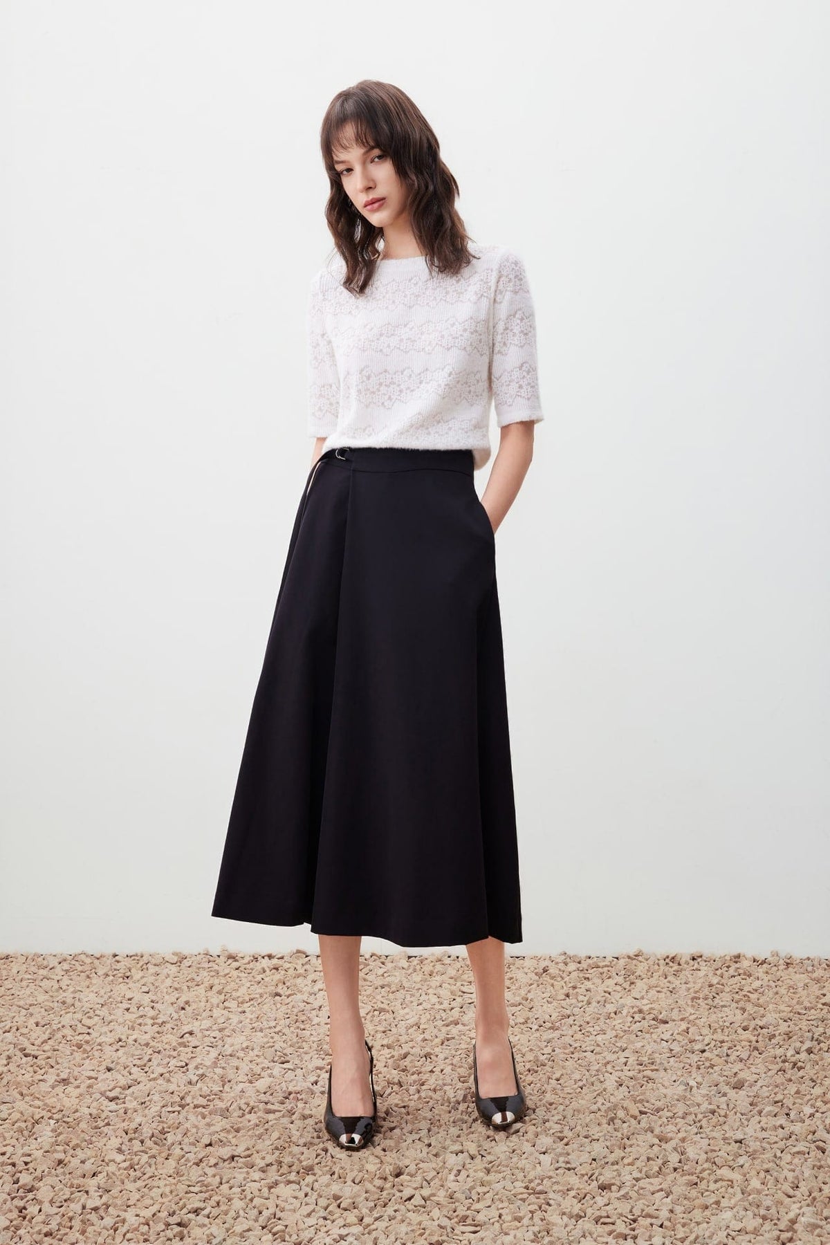 G2000 T-Shirts Boat Neck Lace Knit Top Egret Slim