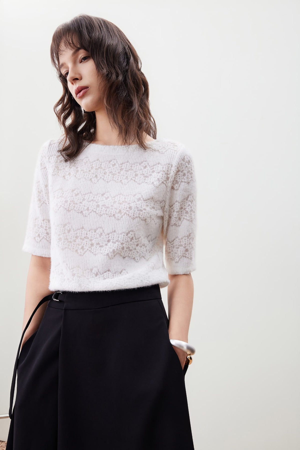 G2000 T-Shirts Boat Neck Lace Knit Top