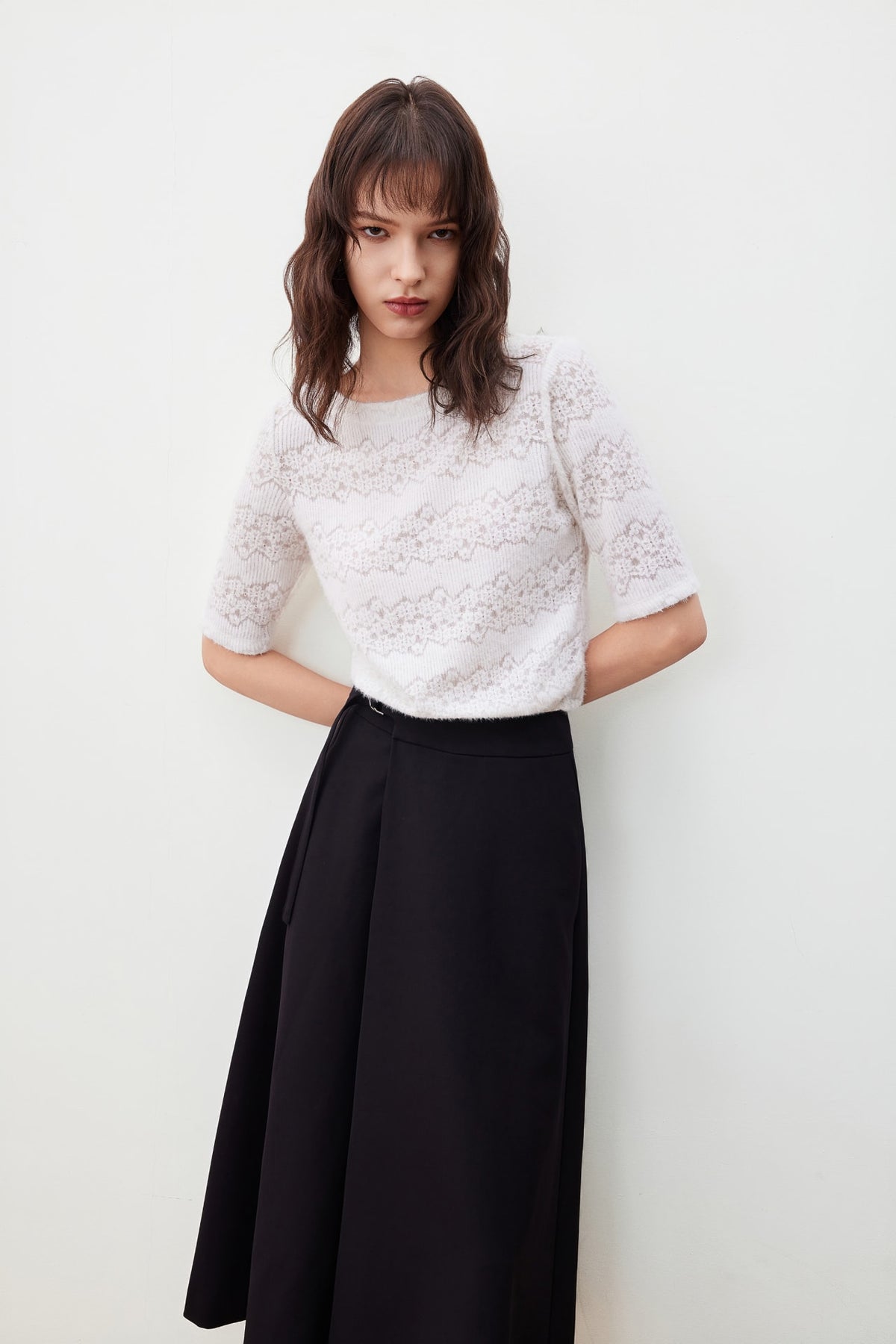 G2000 T-Shirts Boat Neck Lace Knit Top
