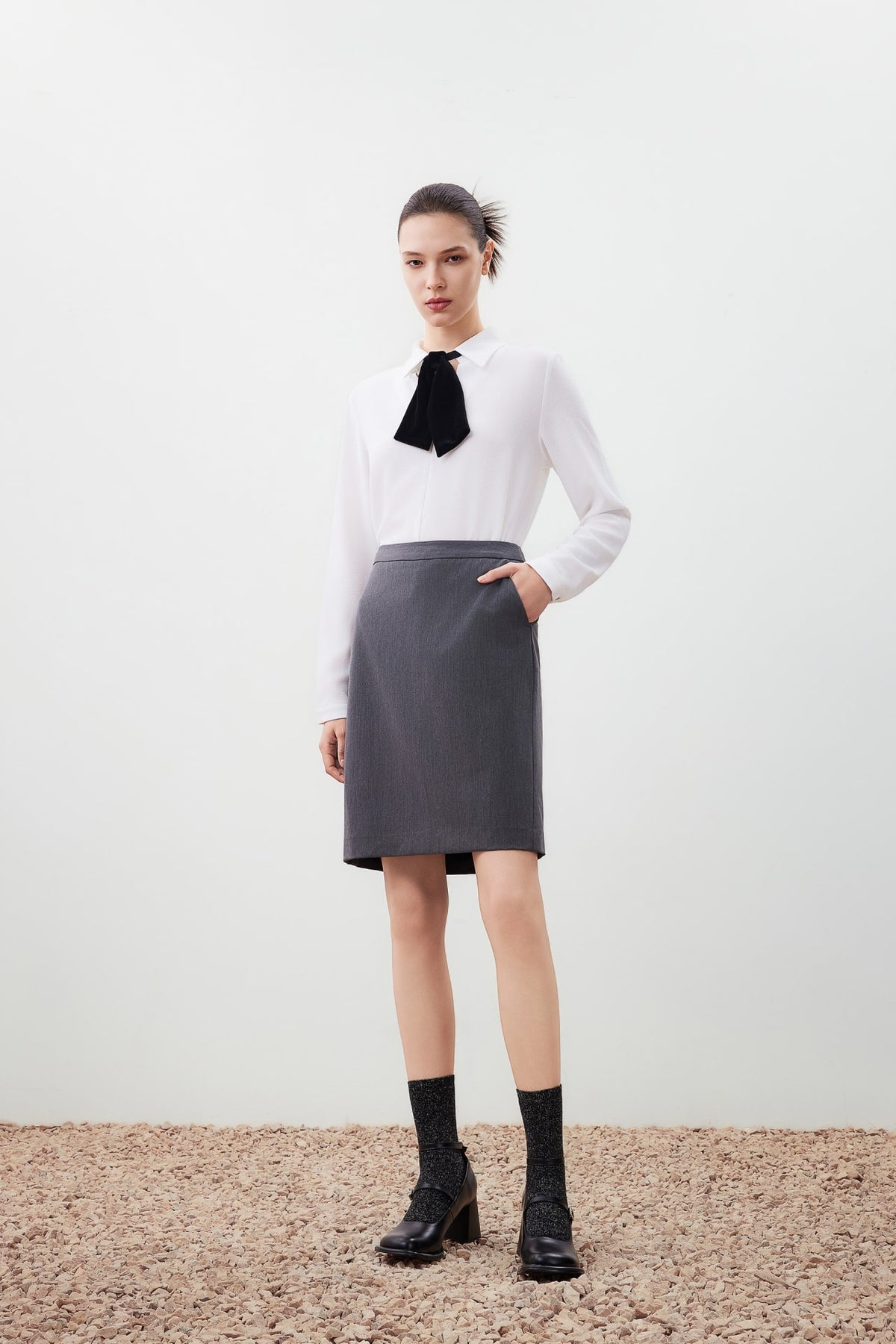 G2000 Skirts Tailored Pencil Skirt Asphalt Regular