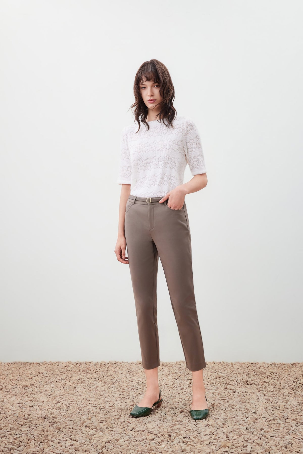G2000 Pants Belted Cropped Skinny Pants Walnut Skinny