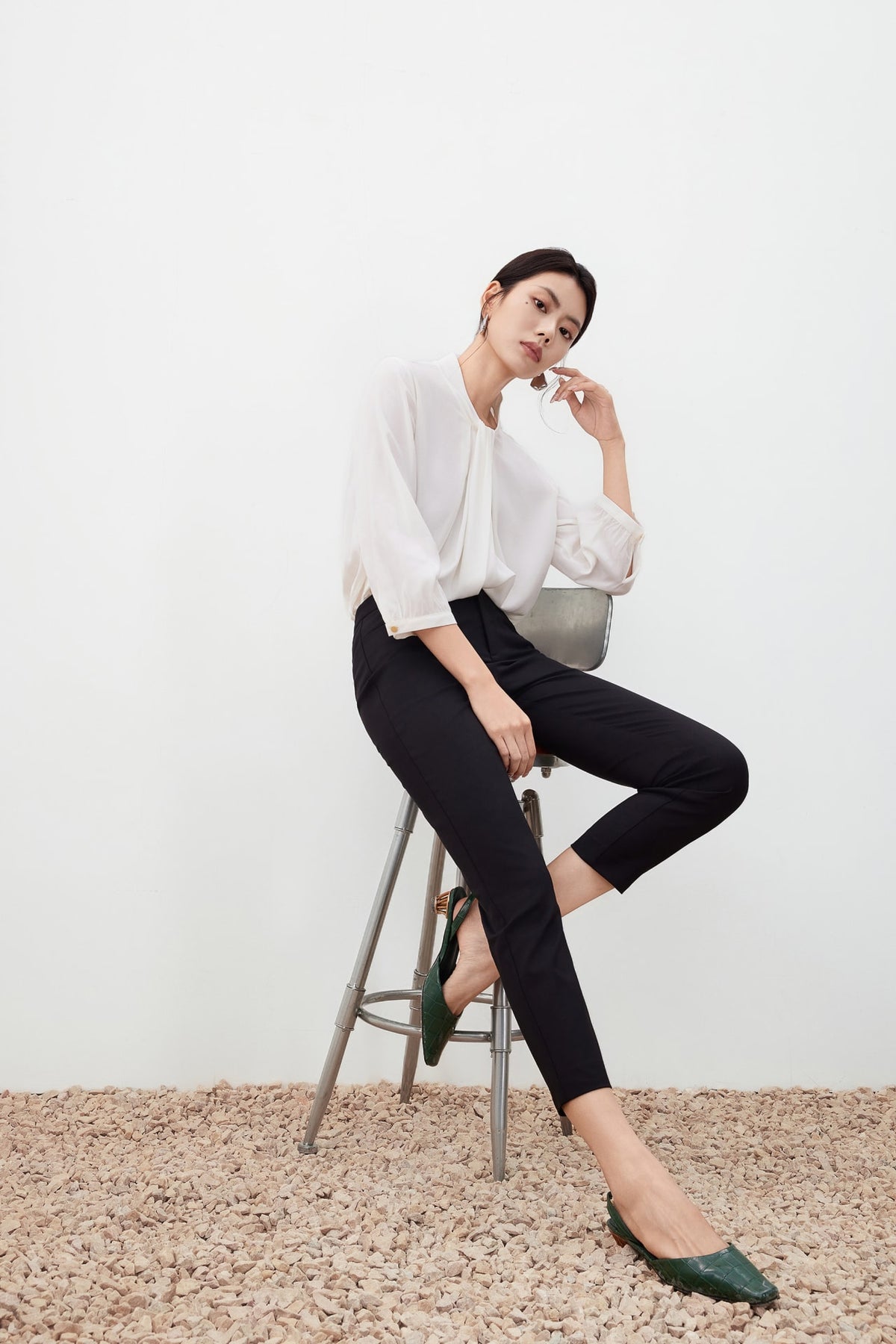 G2000 Pants Belted Cropped Skinny Pants Black Skinny