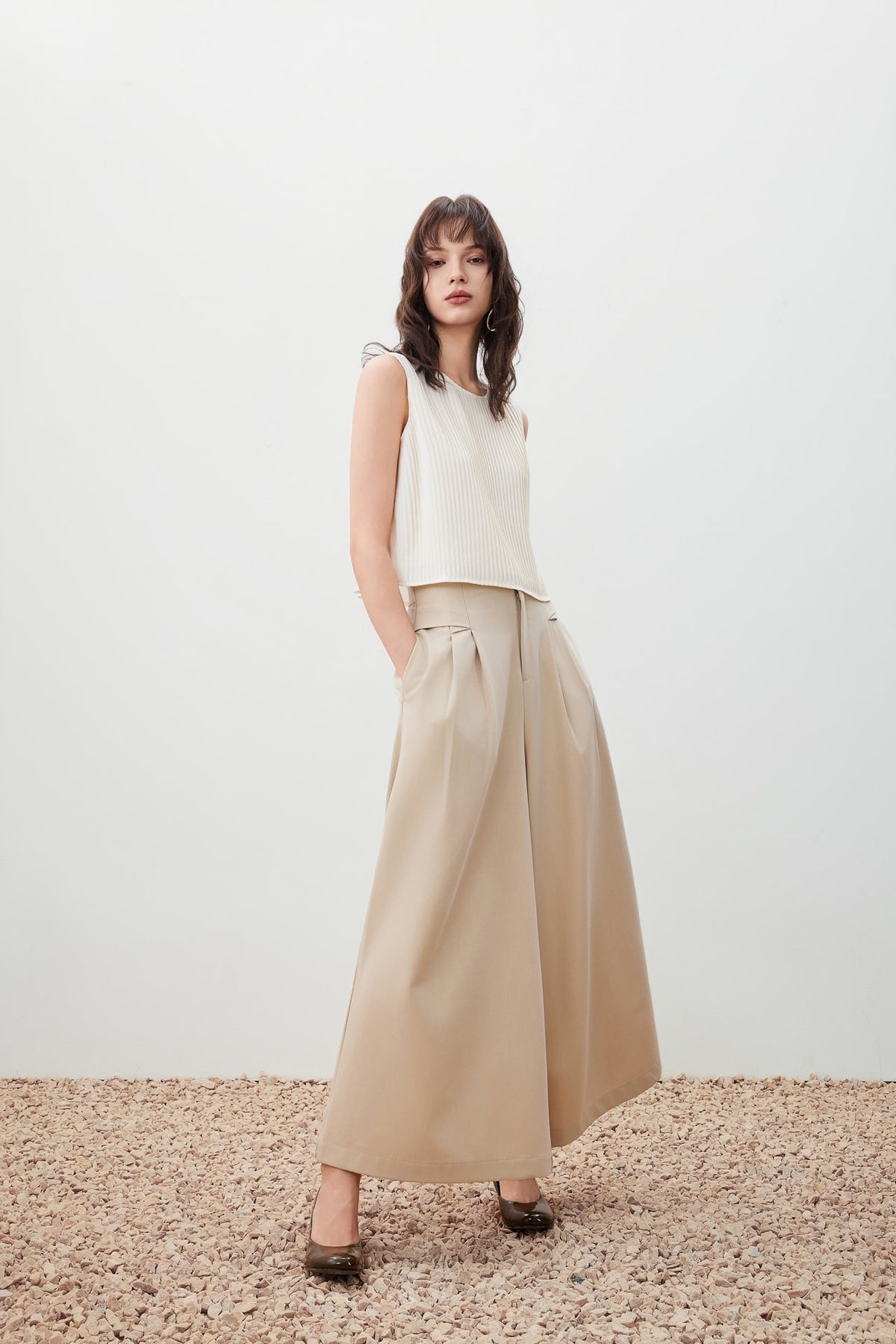 G2000 Pants Elastic Waist Palazzo Pants Crockery Regular