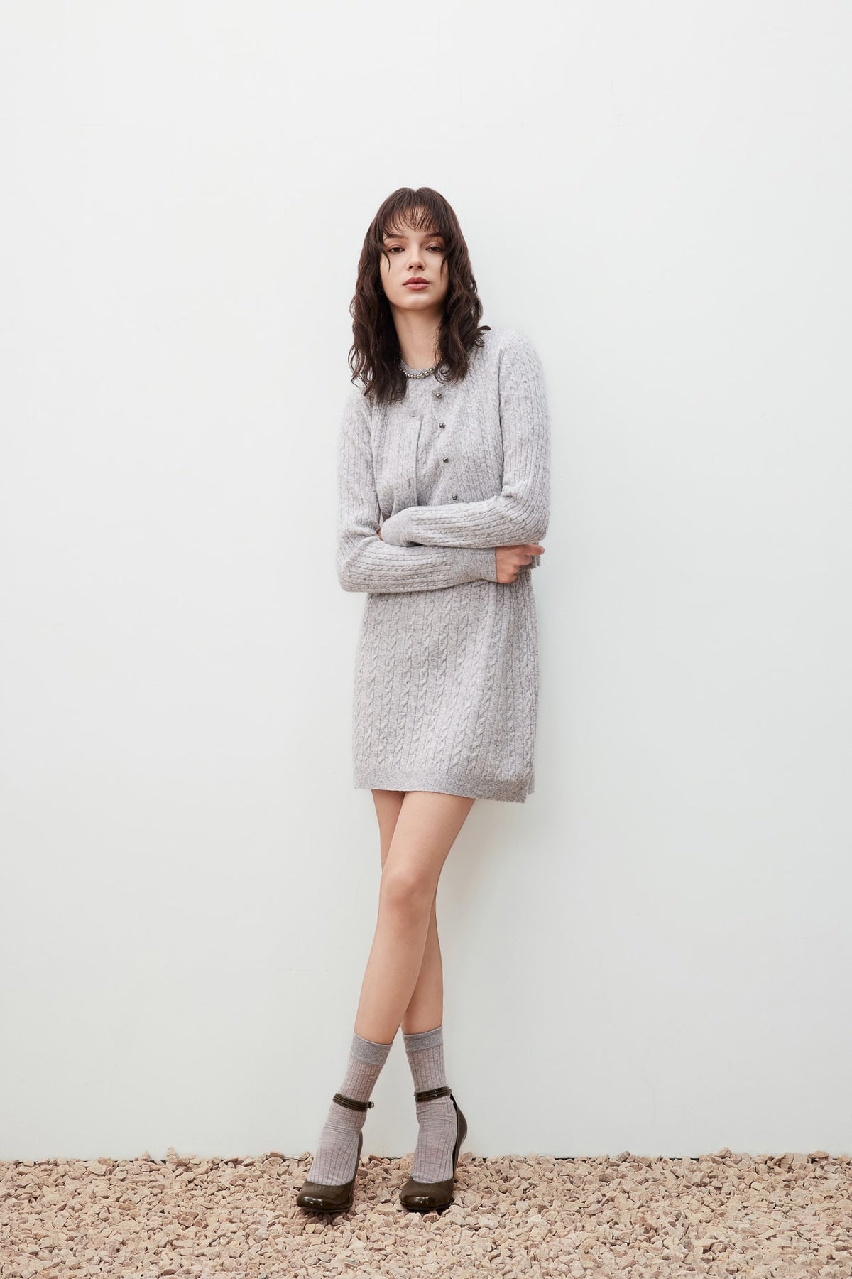 G2000 - Cardigans - Cable Cropped Cardigan - Glacier Gray - Regular