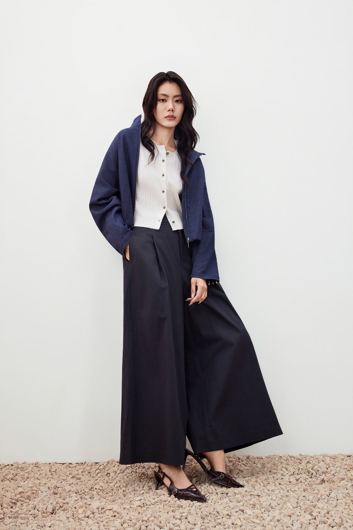 G2000 Coats & Jackets Denim Like Stand Collar Jacket Navy Blazer Regular
