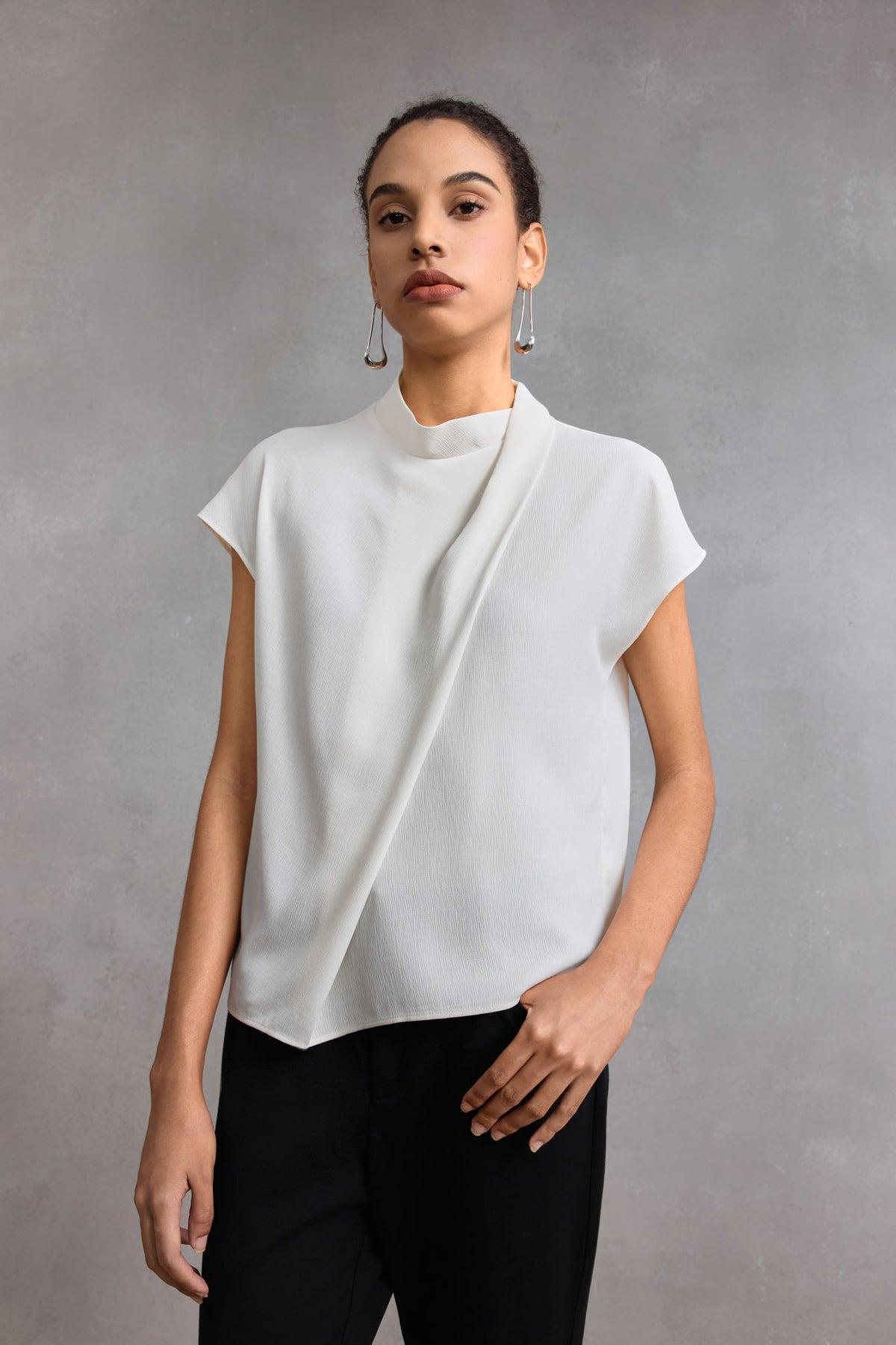 G2000 - Blouses - Draped Front Regular Fit Textured Blouse