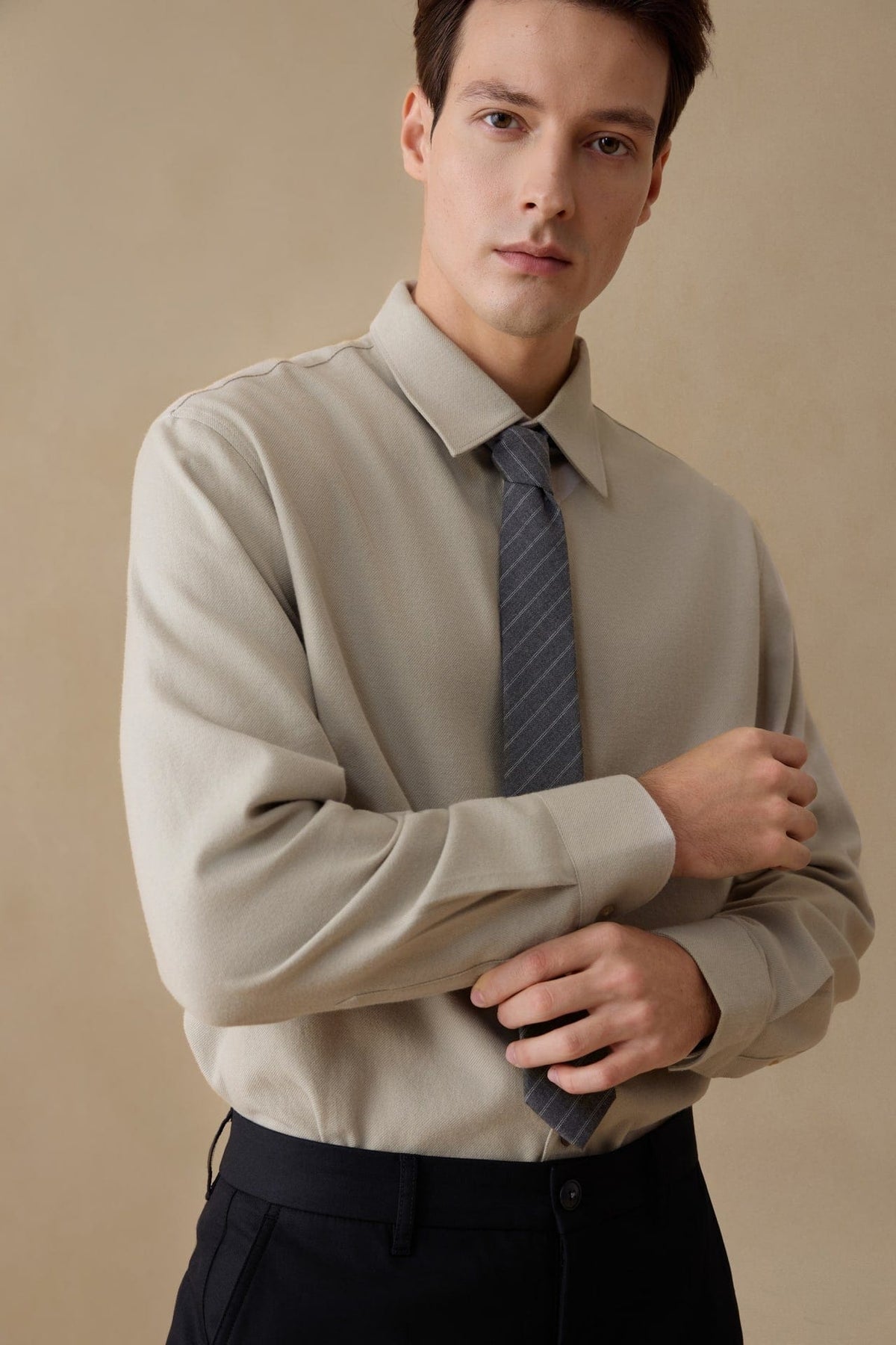 G2000 Shirts 1 Side Brushed 2-Tone Flannel Comfort Fit Casual Shirt Beige Comfort