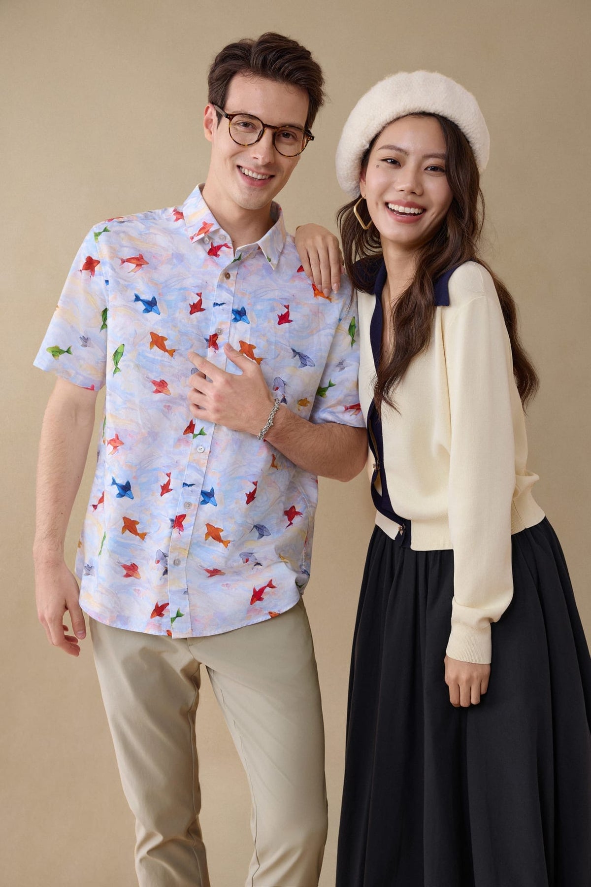 G2000 - Shirts - Wrinkle Free Oxford Koi Printed Smart Fit Short Sleeve Casual Shirt