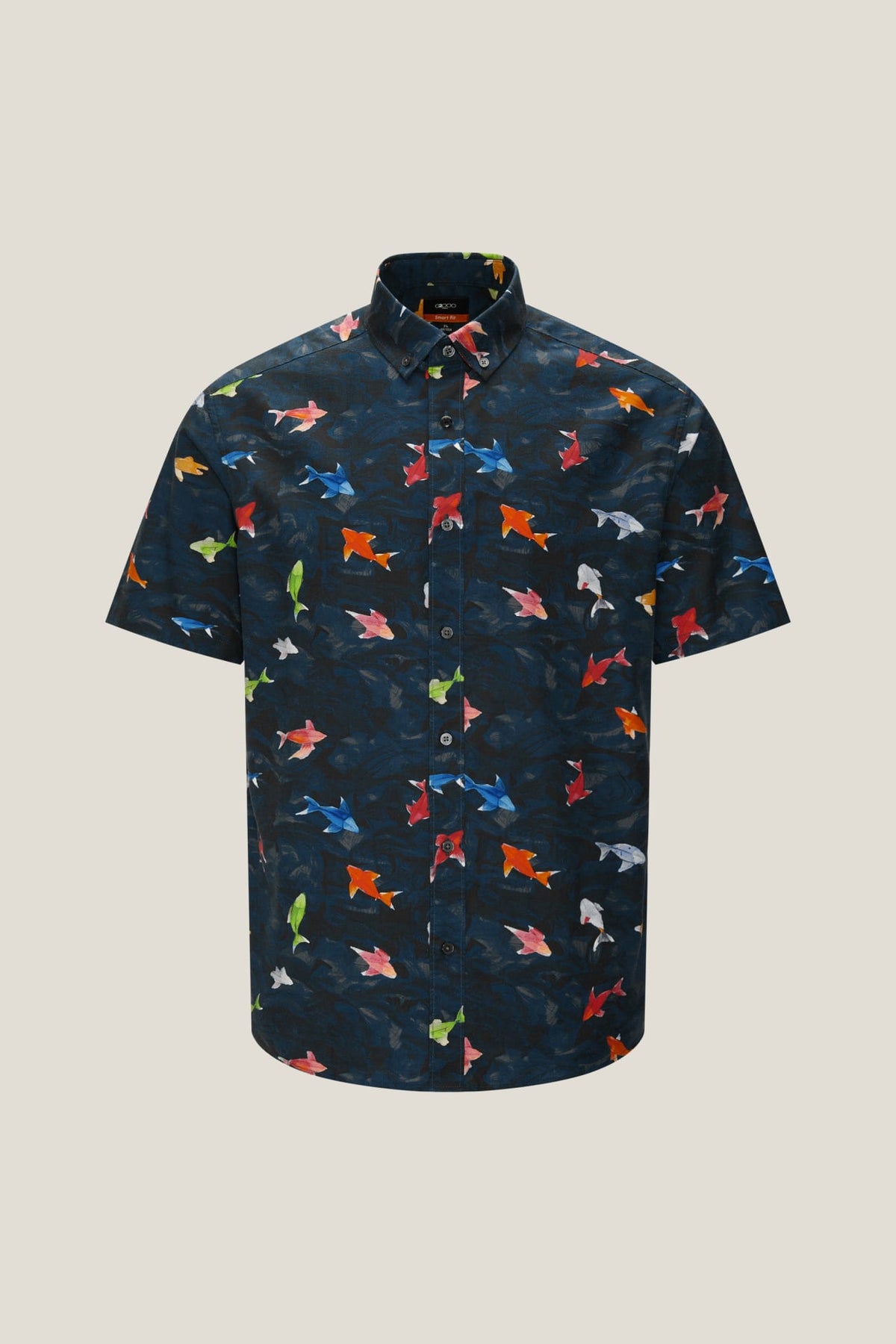 G2000 - Shirts - Wrinkle Free Oxford Koi Printed Smart Fit Short Sleeve Casual Shirt - Peacoat - Smart