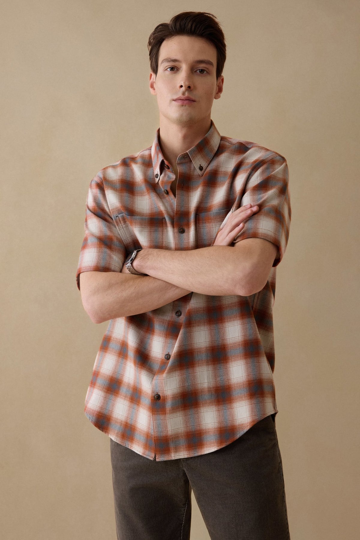G2000 - Shirts - 1 Side Brushed Check Flannel Comfort Fit Short Sleeve Casual Shirt