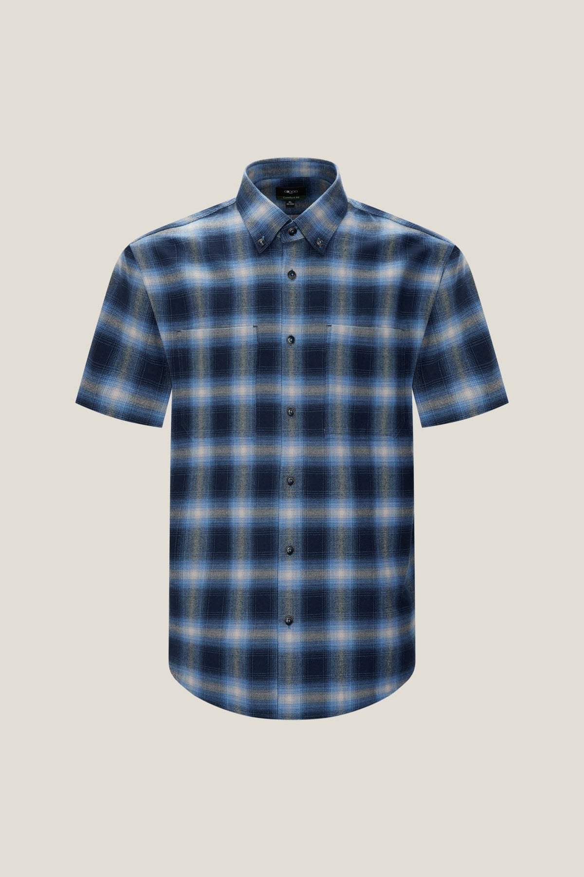 G2000 - Shirts - 1 Side Brushed Check Flannel Comfort Fit Short Sleeve Casual Shirt - Midnight Navy - Comfort