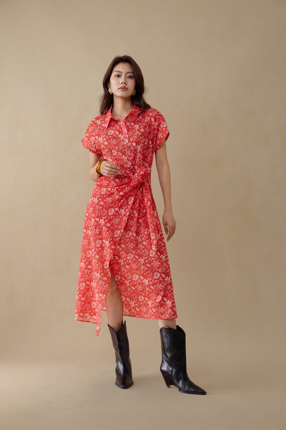 G2000 - Dresses - Floral Print Wrap Shirt Dress - Rosso - Regular