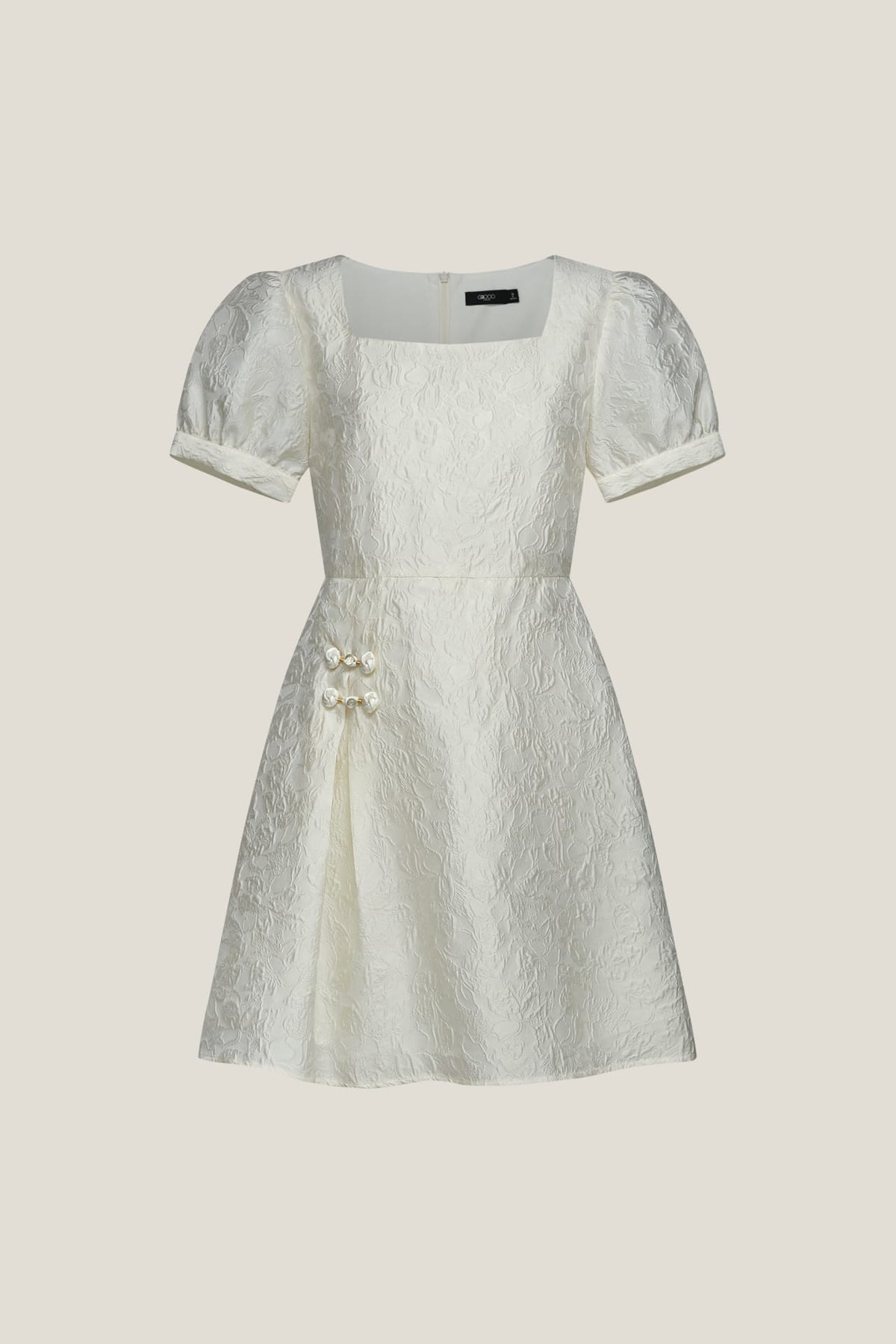 G2000 Dresses Square Neck Puff Sleeve Jacquard Dress Cannoli Cream Regular