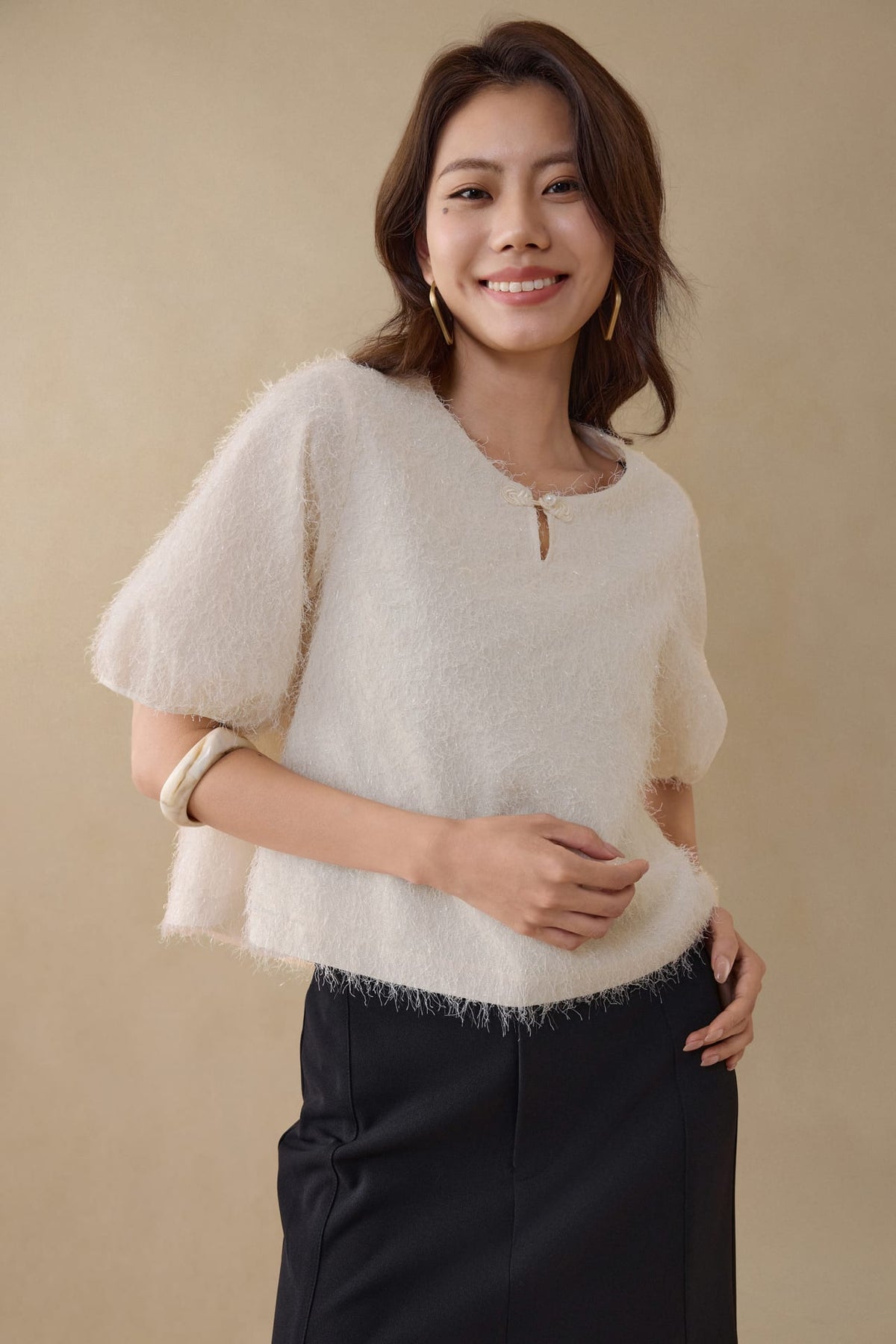 G2000 Blouses Textured Jacquard Top with Knot Detail