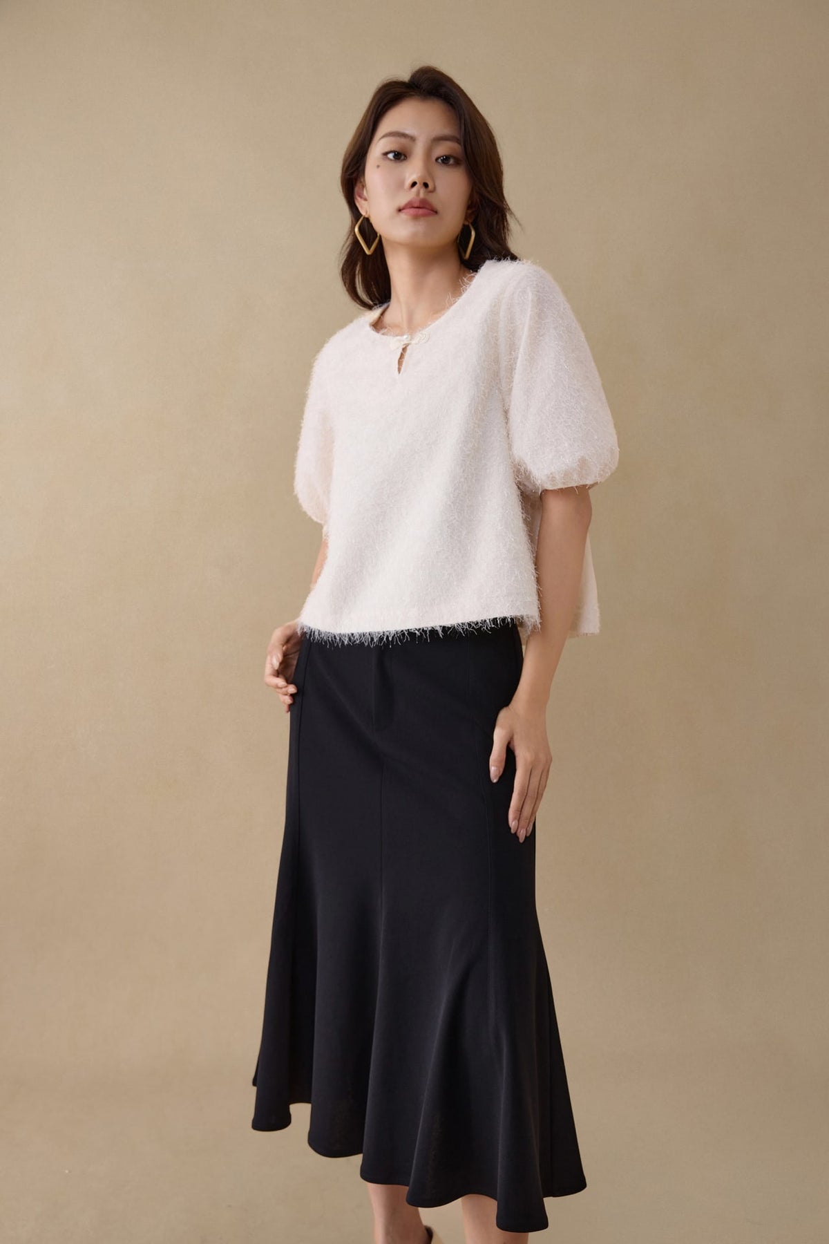 G2000 Blouses Textured Jacquard Top with Knot Detail