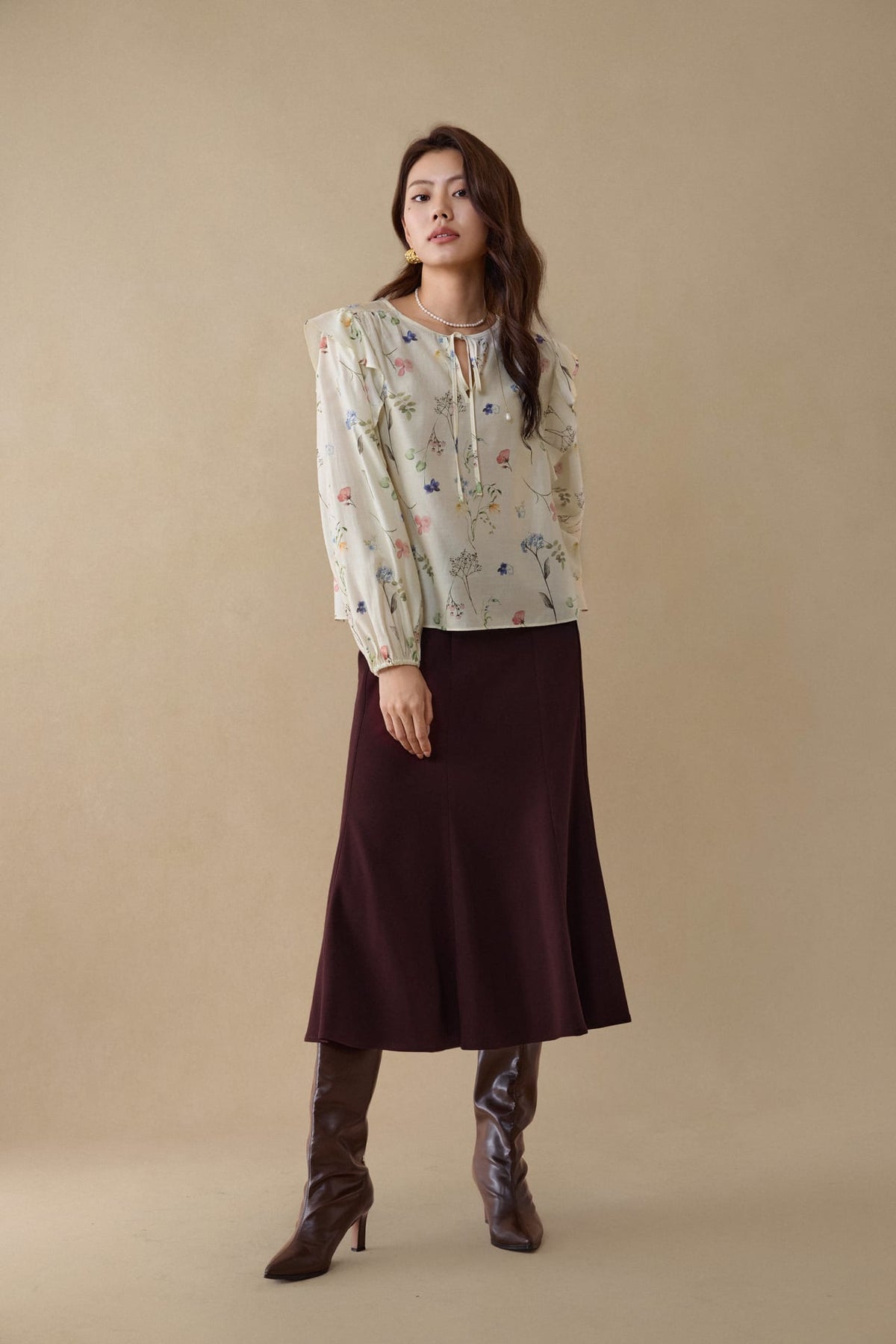 G2000 Blouses Flounce-Trimmed Printed Blouse