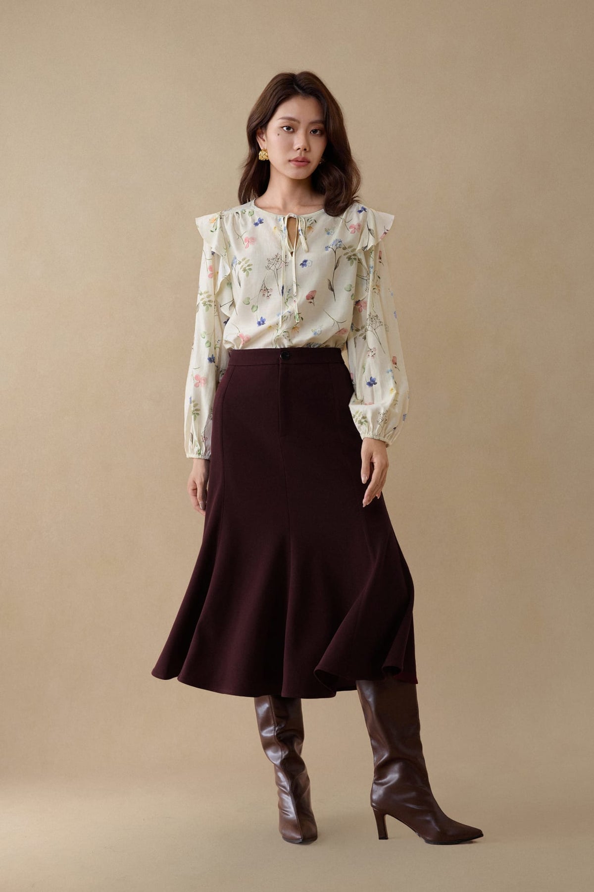 G2000 - Blouses - Flounce-Trimmed Printed Blouse