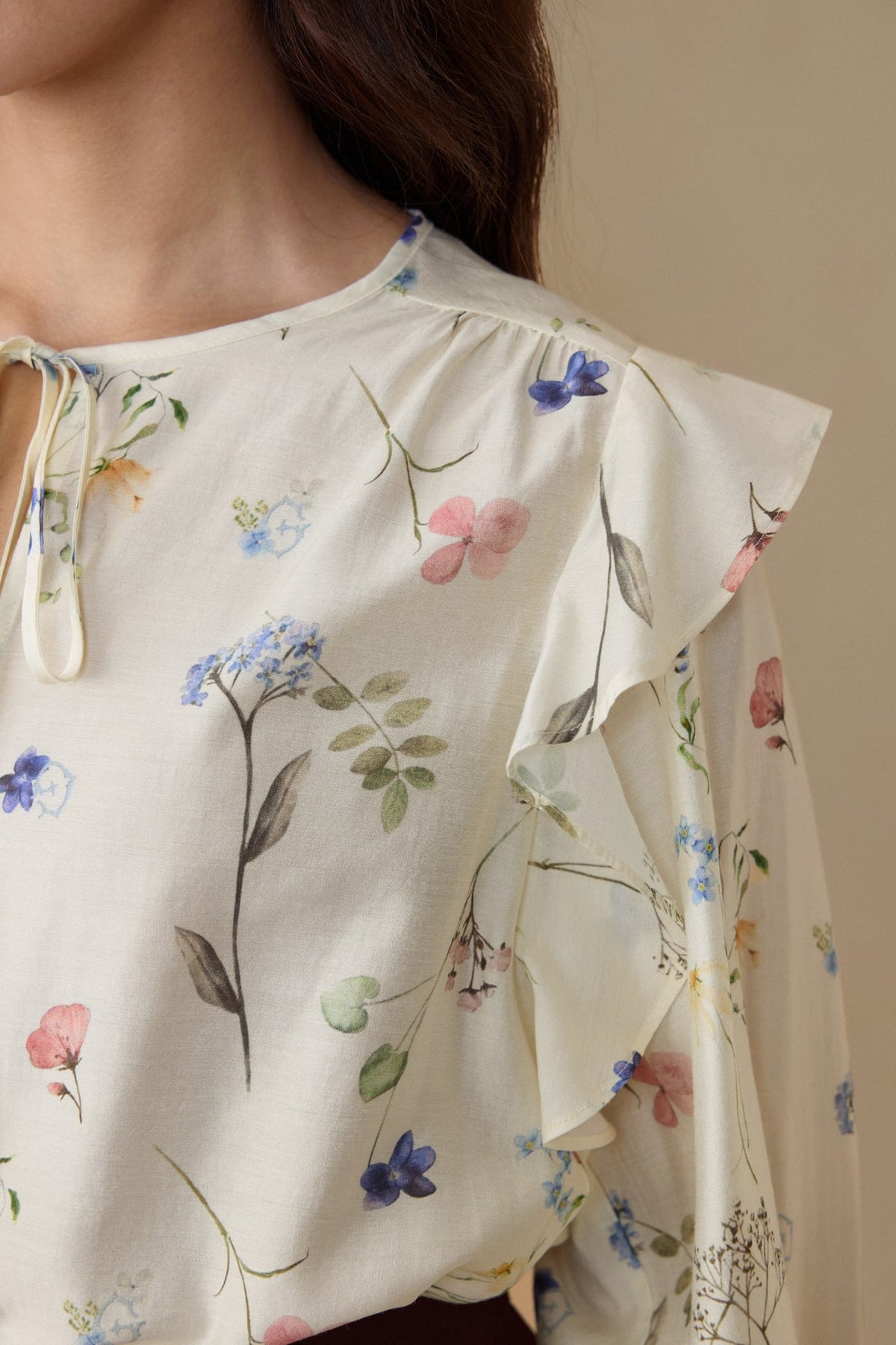 G2000 - Blouses - Flounce-Trimmed Printed Blouse