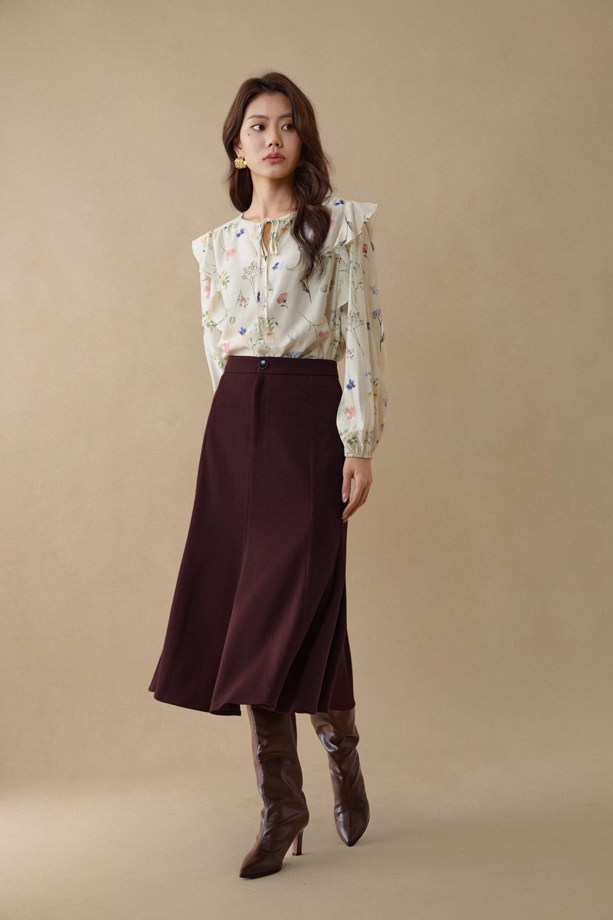 G2000 - Blouses - Flounce-Trimmed Printed Blouse