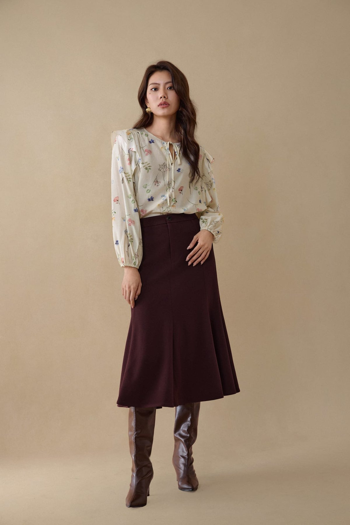 G2000 - Blouses - Flounce-Trimmed Printed Blouse