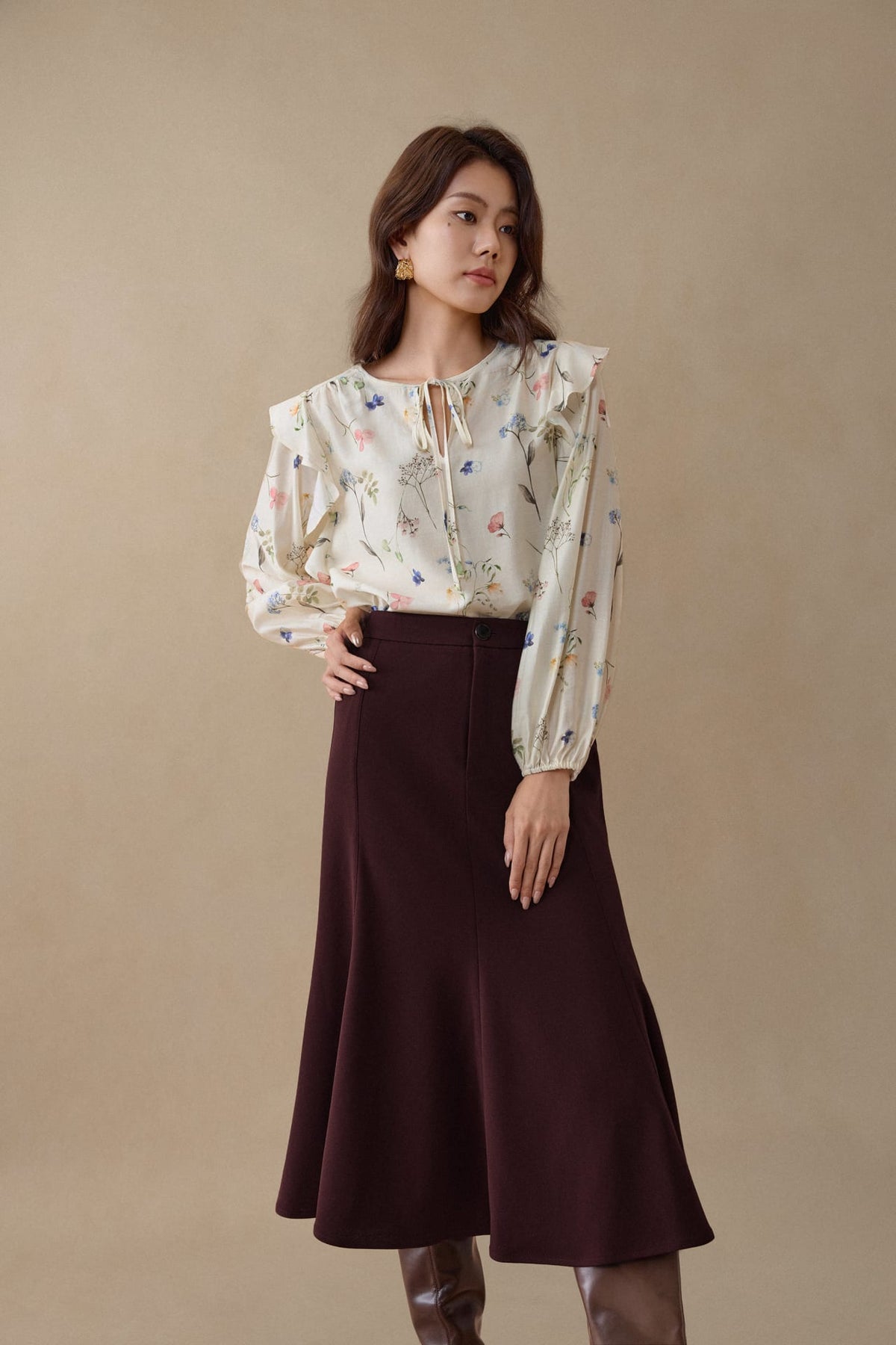 G2000 - Blouses - Flounce-Trimmed Printed Blouse