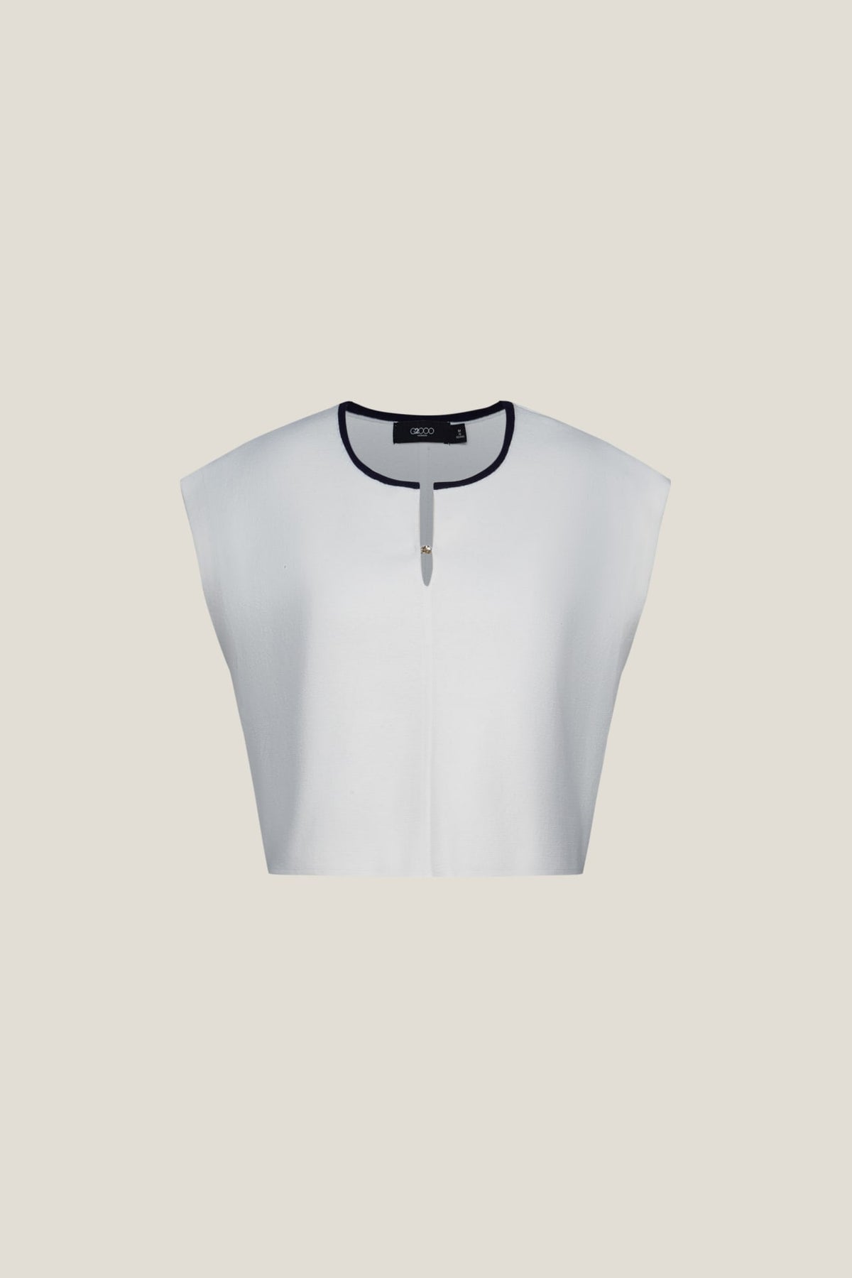 G2000 Sweaters Contrast Collar Slit Neck Top Star White Regular