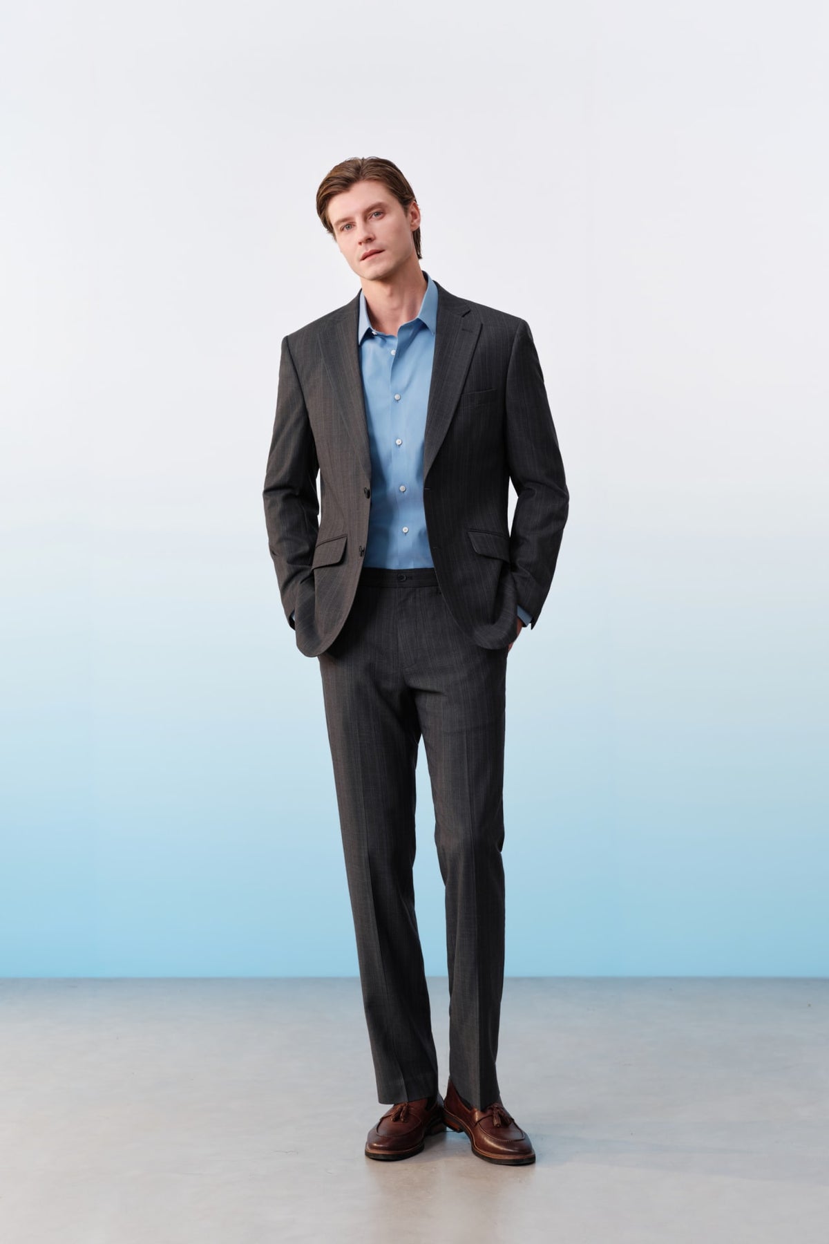 G2000 Suits Poly Blend Stripe Stretch Regular Fit Suit Blazer