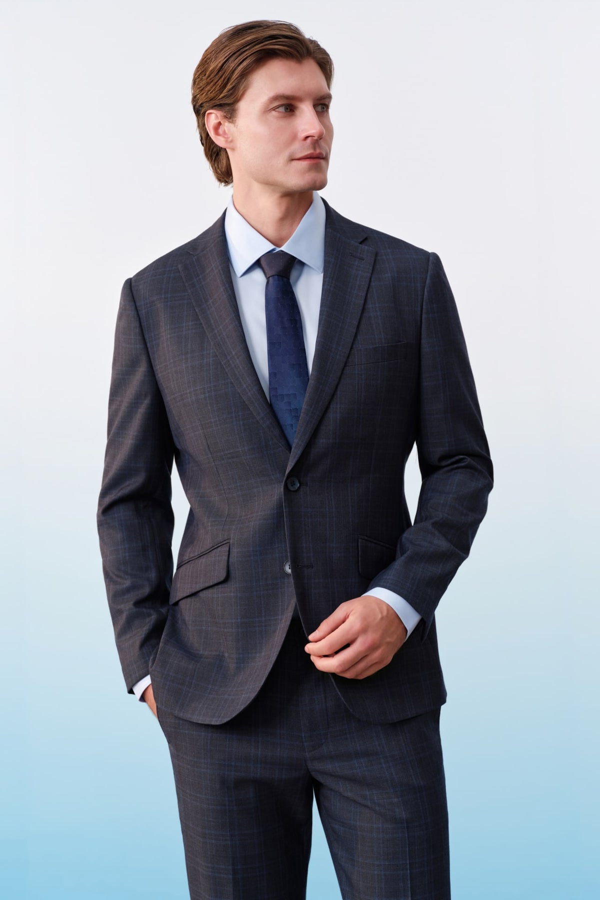 G2000 Suits Poly Blend Check Stretch Smart Fit Suit Blazer Mood Indigo Smart