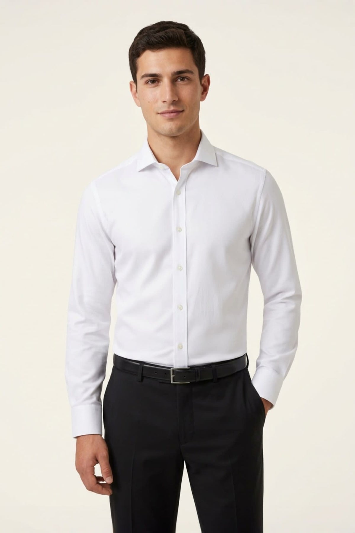 G2000 Shirts Non-Iron Premium Cotton Textured Smart Fit Long Sleeve Shirt Brilliant White Smart