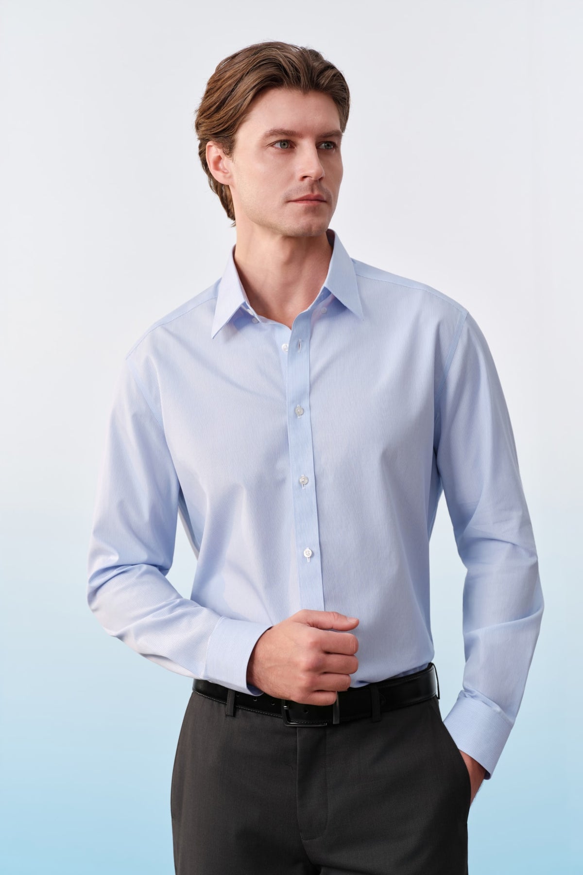 G2000 Shirts Non-Iron Premium Cotton Stripe Smart Fit Long Sleeve Shirt Dark Blue Smart