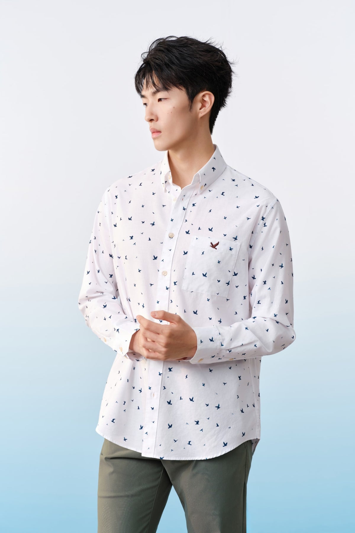 G2000 - Shirts - Non-iron Pure Cotton Oxford Birdy Print Relax Fit Long Sleeve Casual Shirt - Relaxed - Brilliant White