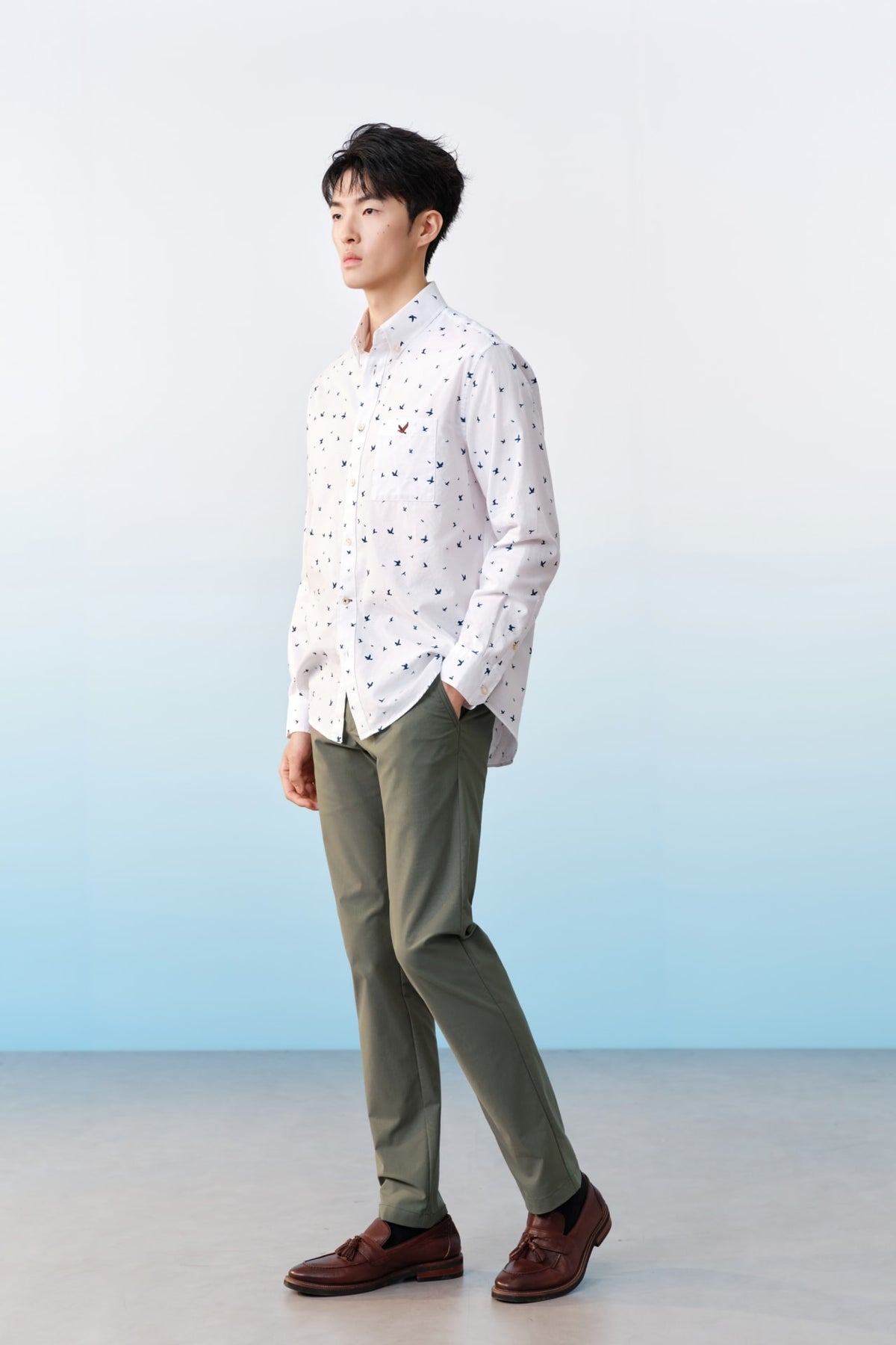 G2000 - Shirts - Non-iron Pure Cotton Oxford Birdy Print Relax Fit Long Sleeve Casual Shirt