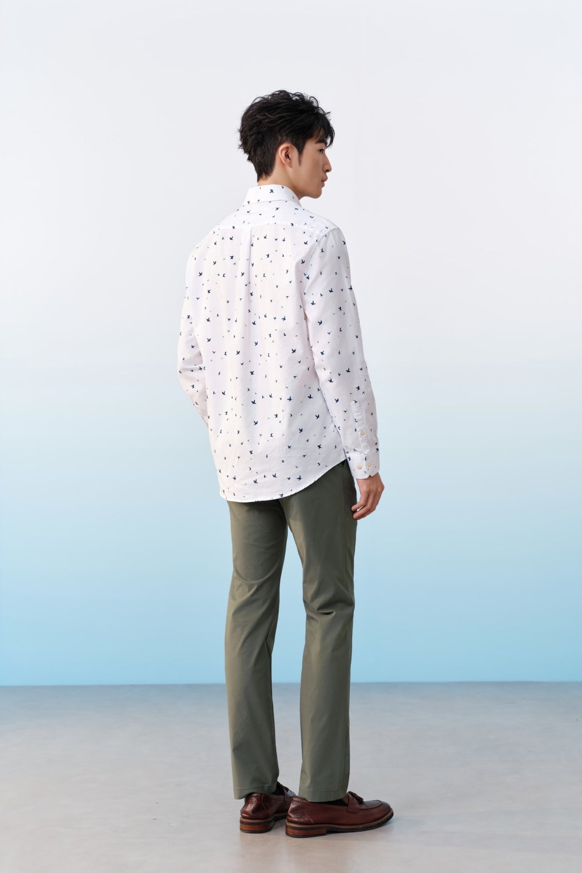 G2000 - Shirts - Non-iron Pure Cotton Oxford Birdy Print Relax Fit Long Sleeve Casual Shirt
