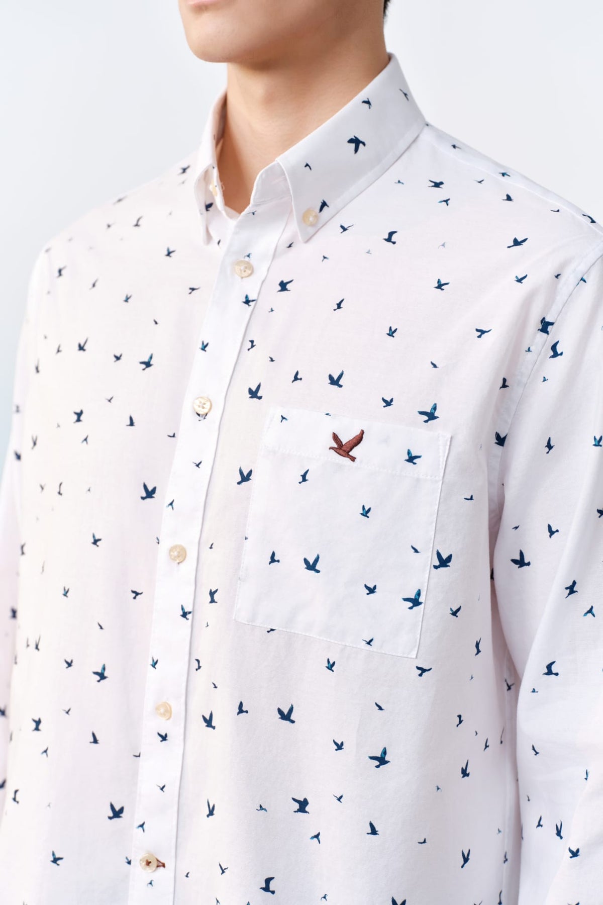 G2000 - Shirts - Non-iron Pure Cotton Oxford Birdy Print Relax Fit Long Sleeve Casual Shirt