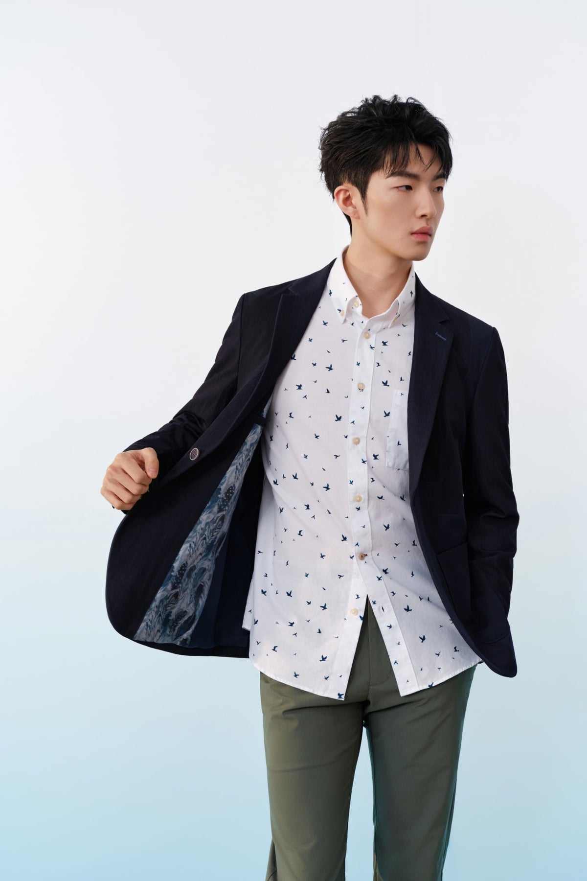 G2000 - Shirts - Non-iron Pure Cotton Oxford Birdy Print Relax Fit Long Sleeve Casual Shirt