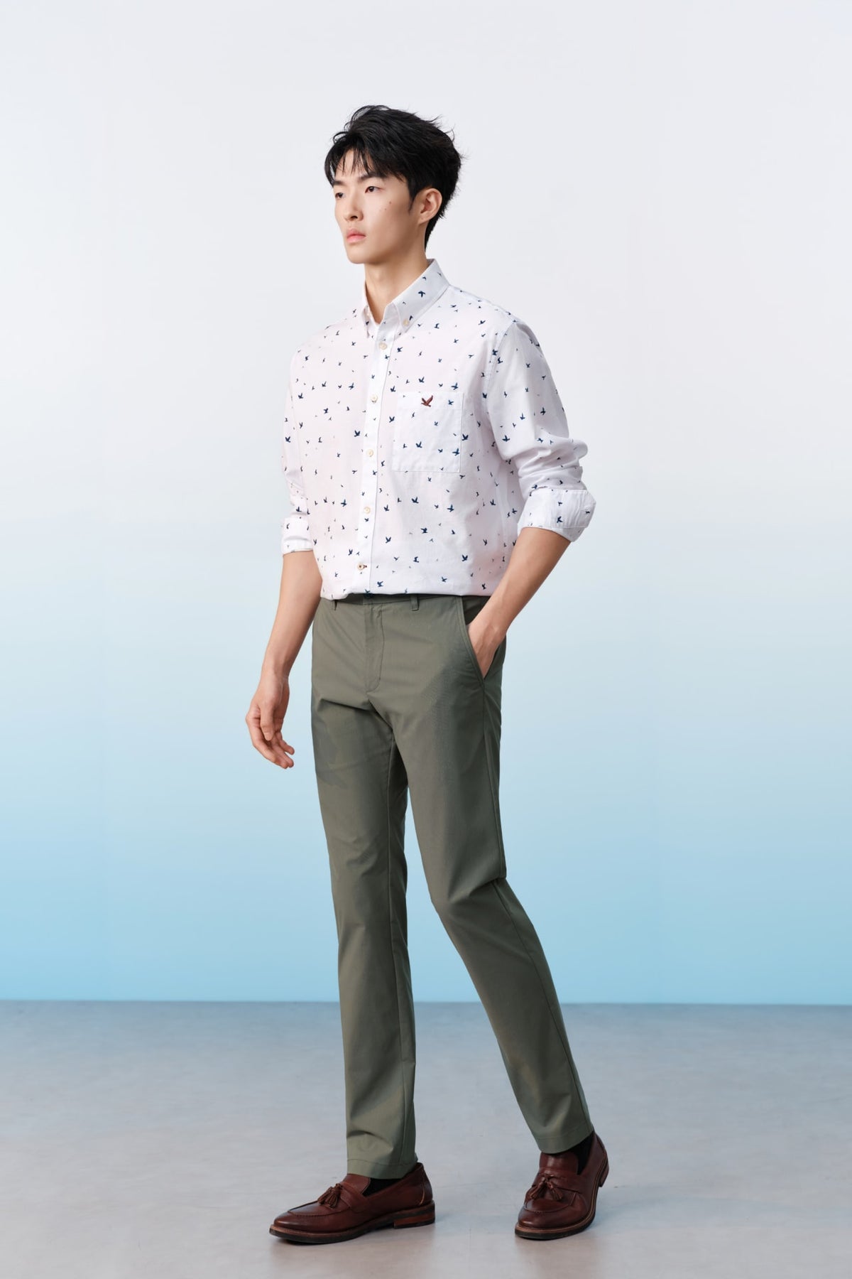 G2000 - Shirts - Non-iron Pure Cotton Oxford Birdy Print Relax Fit Long Sleeve Casual Shirt