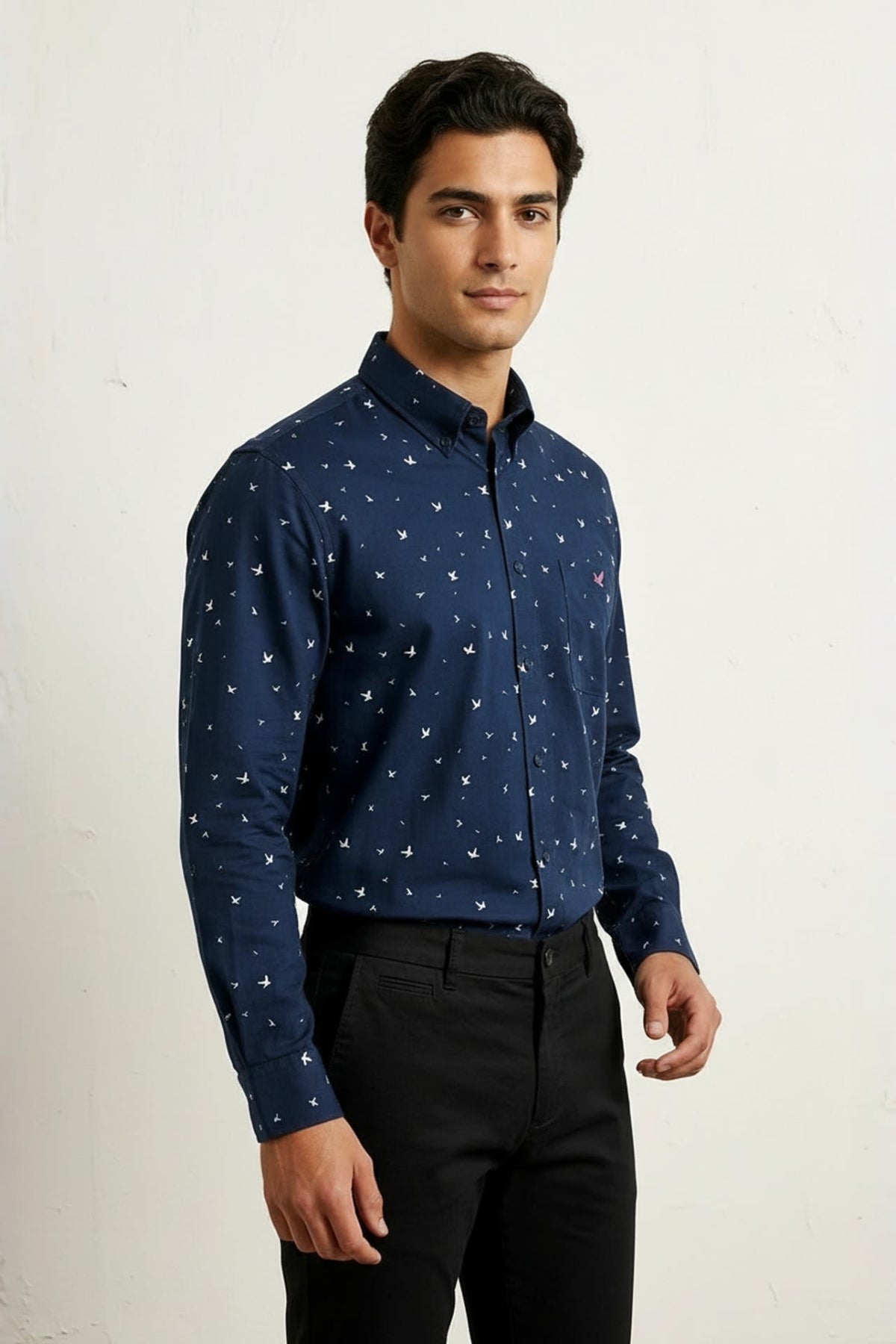 G2000 Shirts Non-iron Pure Cotton Oxford Birdy Print Relax Fit Long Sleeve Casual Shirt