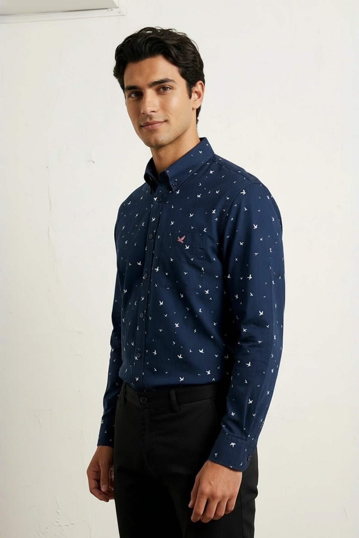 G2000 - Shirts - Non-iron Pure Cotton Oxford Birdy Print Relax Fit Long Sleeve Casual Shirt