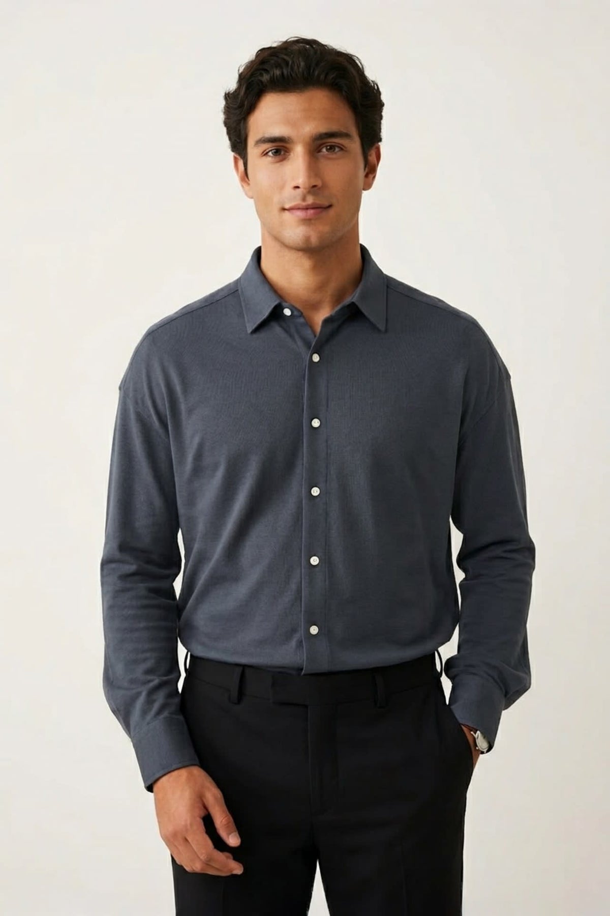 G2000 Shirts Easy Iron Cotton Knit Smart Fit Long Sleeve Shirt Estate Blue Smart