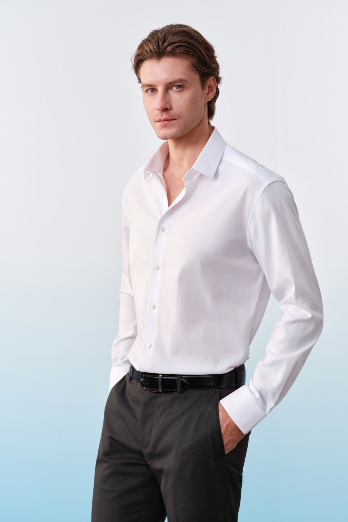 G2000 Shirts Non-Iron Cotton Oxford Smart Fit Long Sleeve Shirt Brilliant White Smart